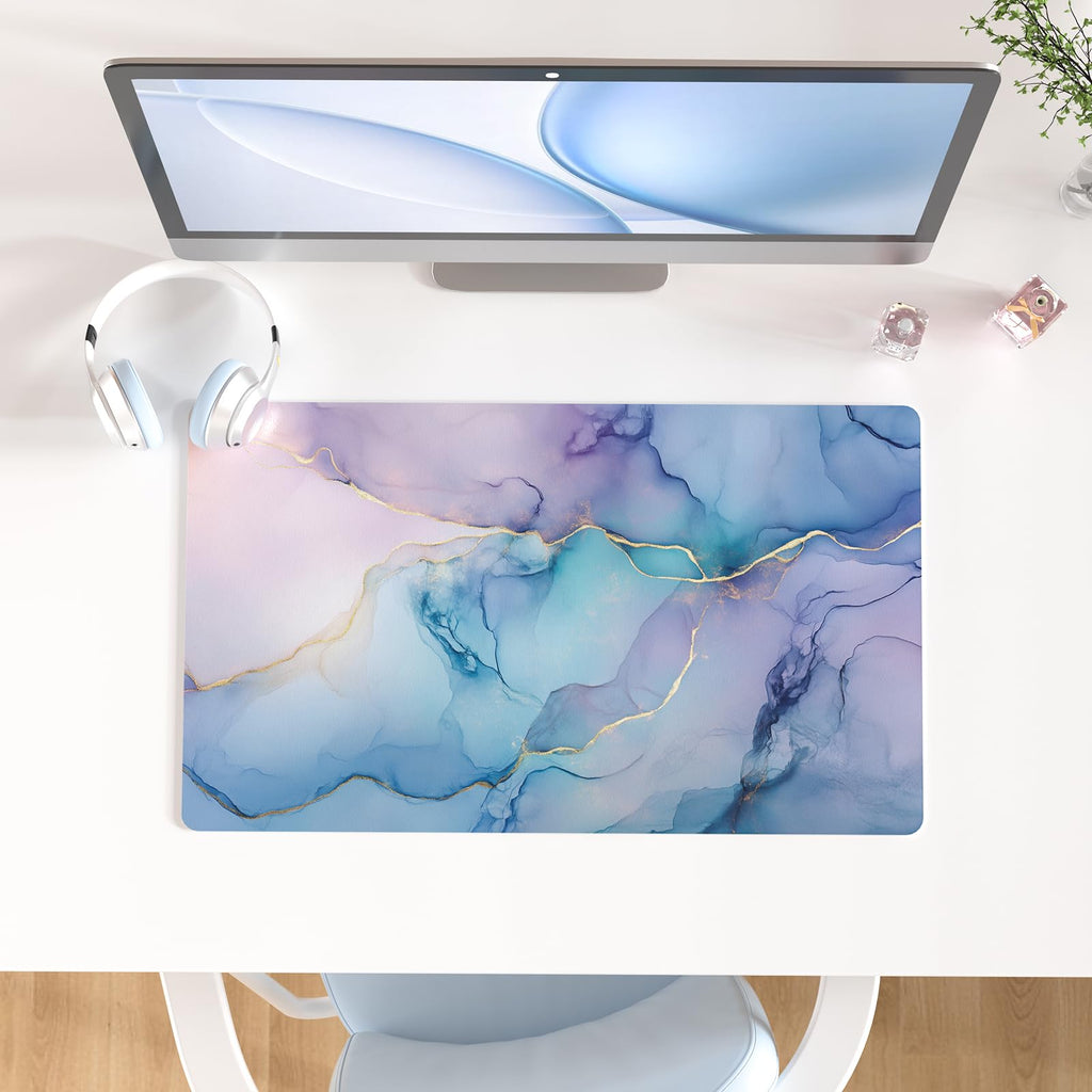 QIYI PU Leather Large Mouse Pad, Waterproof Desk Mat, 31.5" x 15.7", Peony