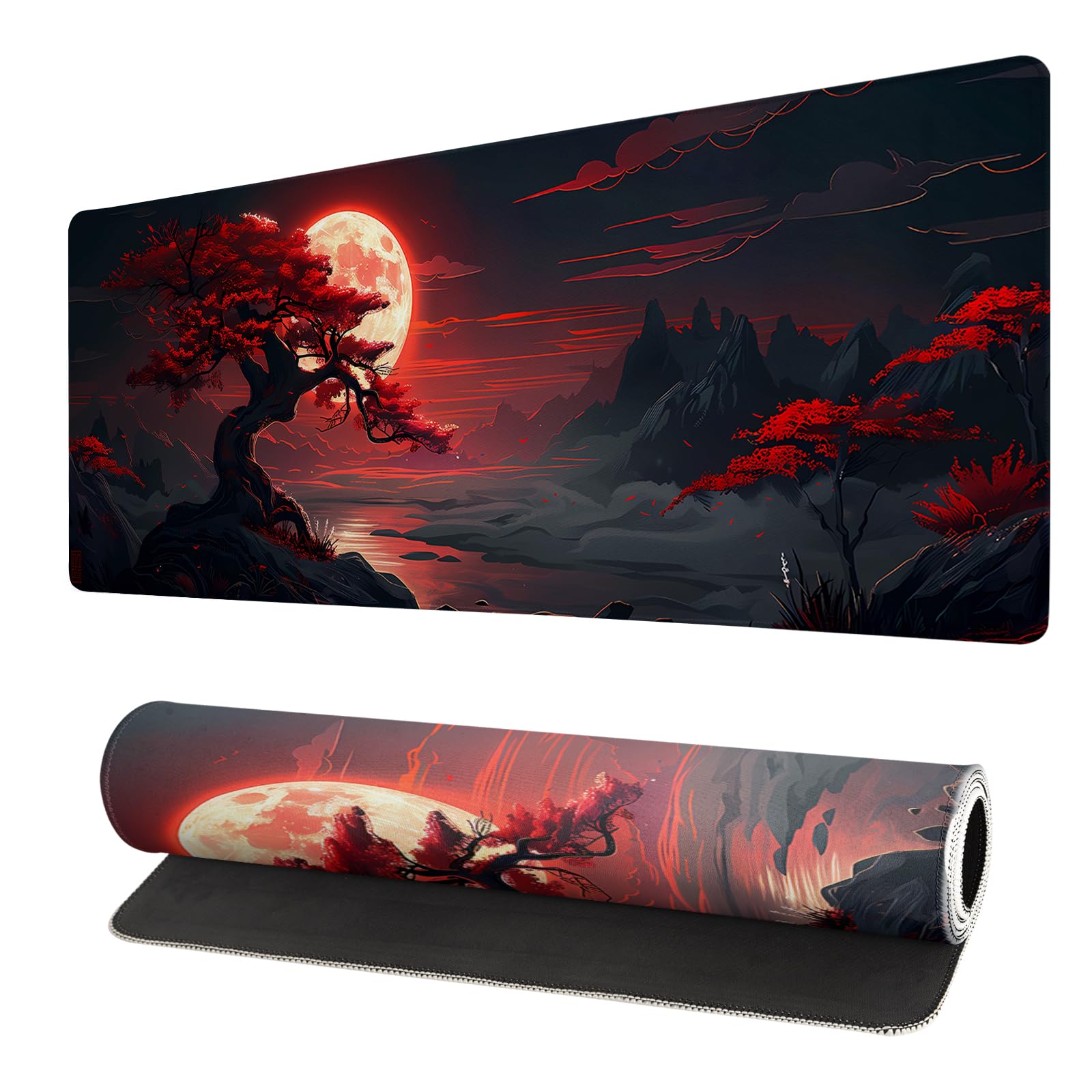 Japanese Mouse Pad, Large Japanese Desk Mat, XL Anime Gaming Keyboard Mat, Non-Slip Rubber Base, Big Extended Desk Protector for Home Office, 31.5”x11.8”