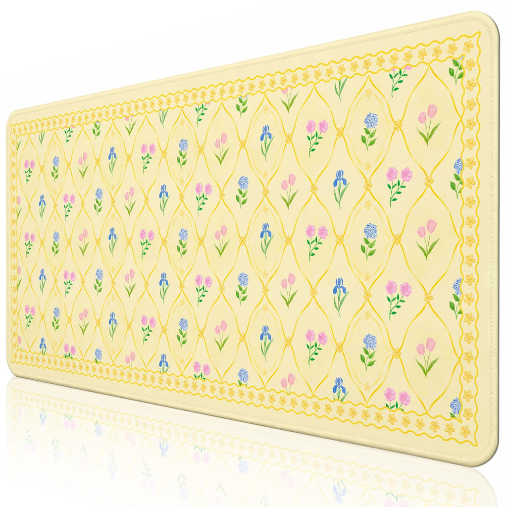 Pink Floral Mouse Pad Large 35.4×15.7 Aesthetic Cute Desk Mat