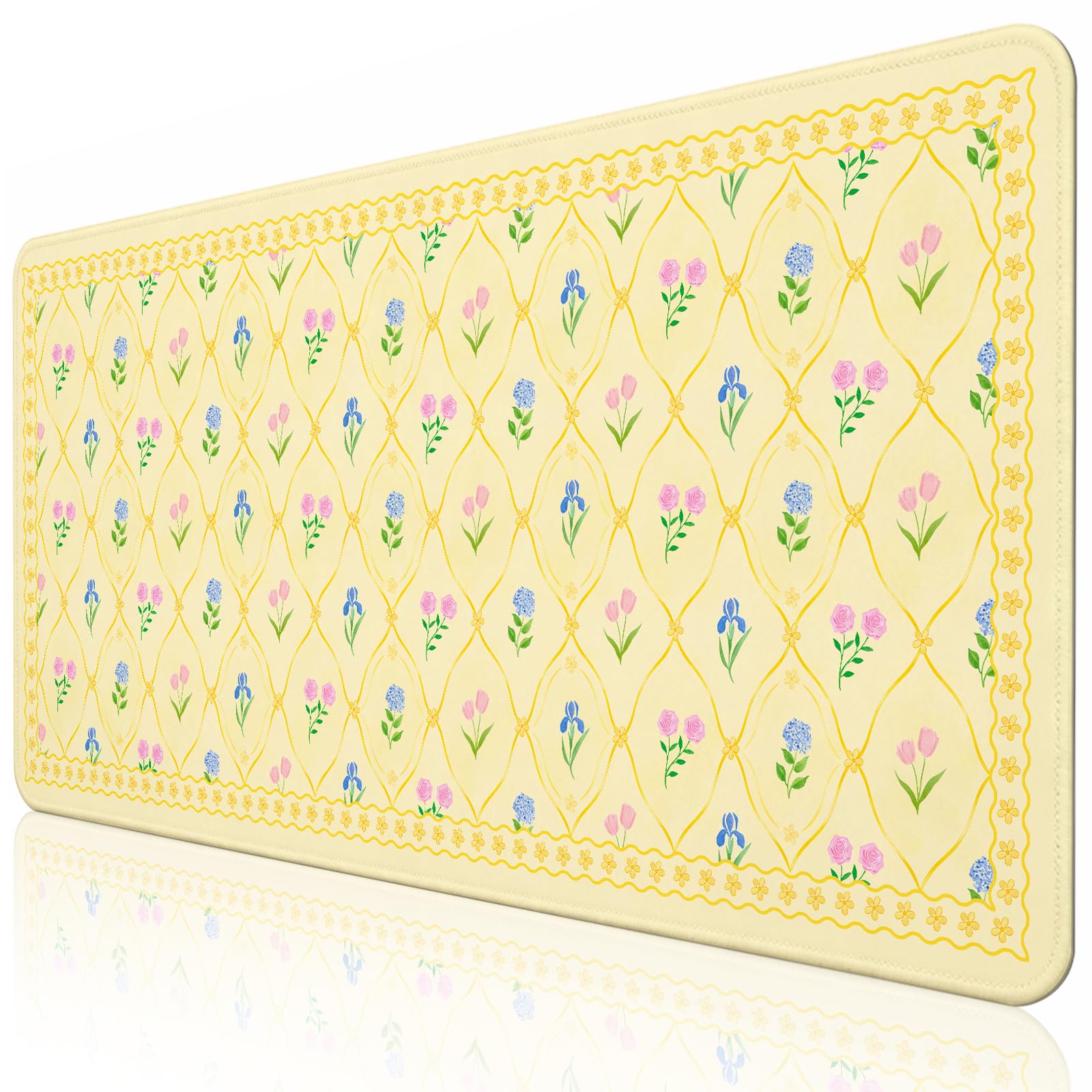 Pink Floral Mouse Pad Large 35.4×15.7 Aesthetic Cute Desk Mat