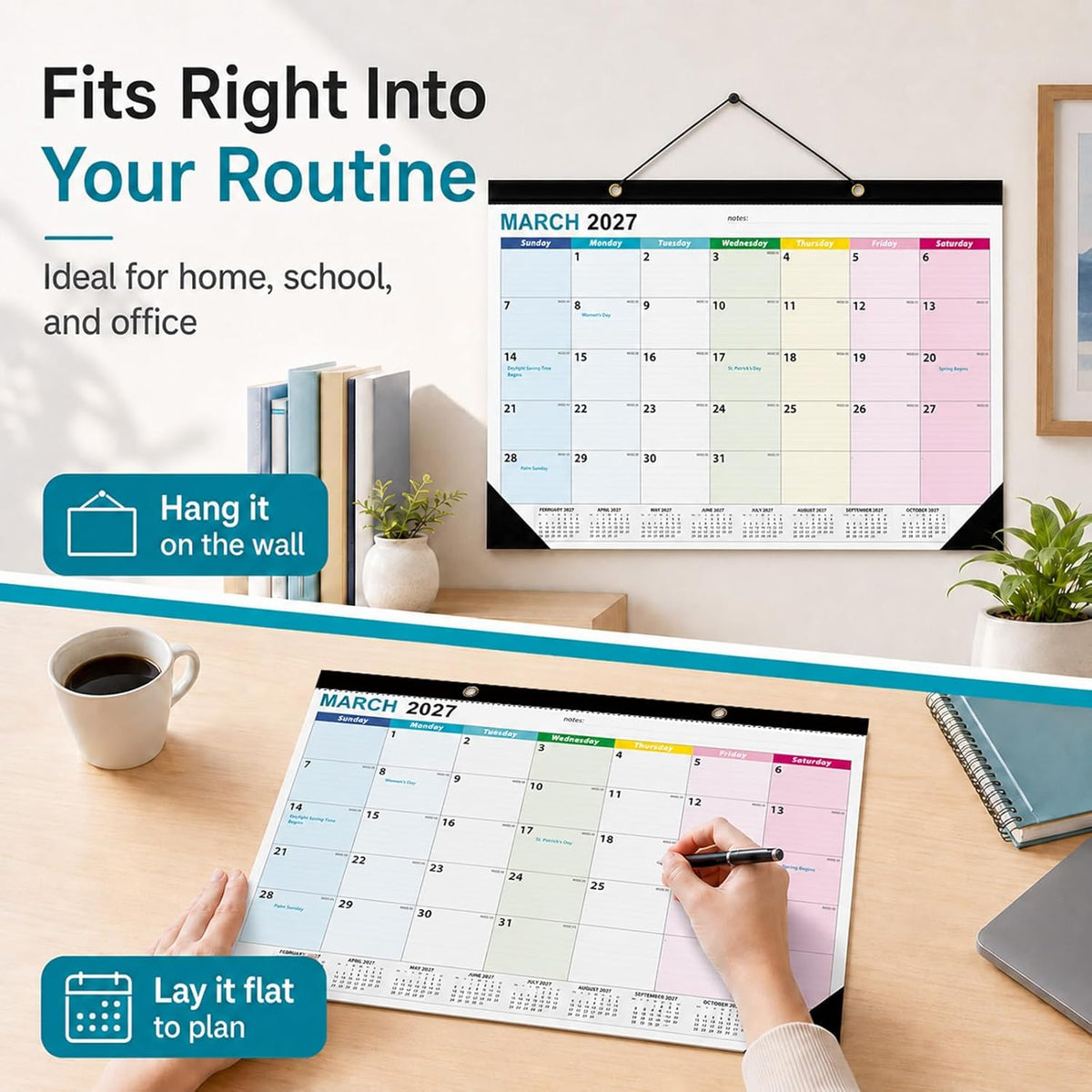Desk Calendar 2026-2027 - Ougesi 19 Month Desk Top Calendar, 17x12''