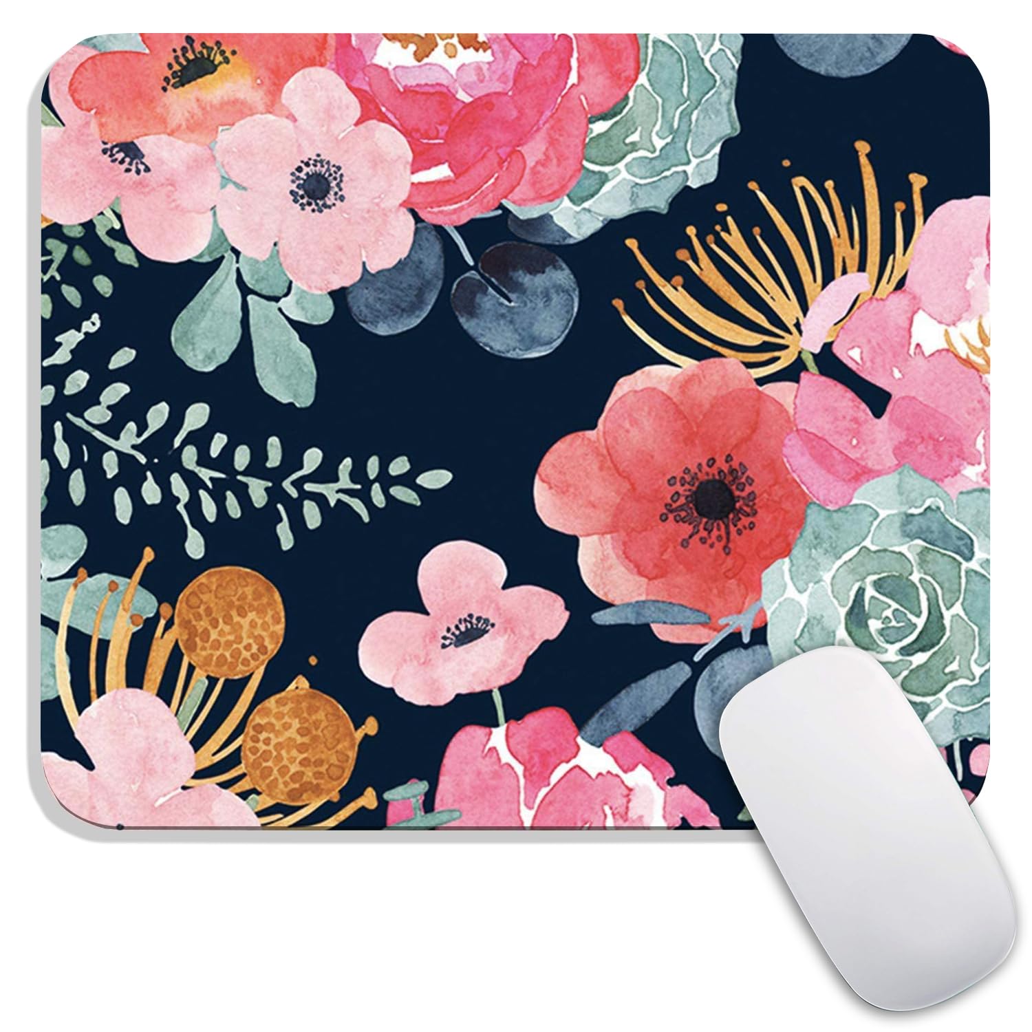 Square Mouse Pad Beautiful Flowers Plants, Personalized Premium-Textured Custom Mouse Mat Design, Washable Mousepad Cloth, Non-Slip Rubber Base Computer Mouse Pads for Wireless Mouse