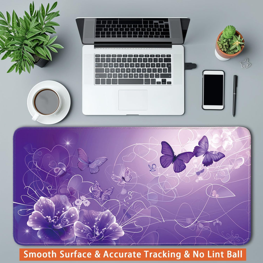Keyboard Mat, Large Mouse Pad, Purple Butterfly