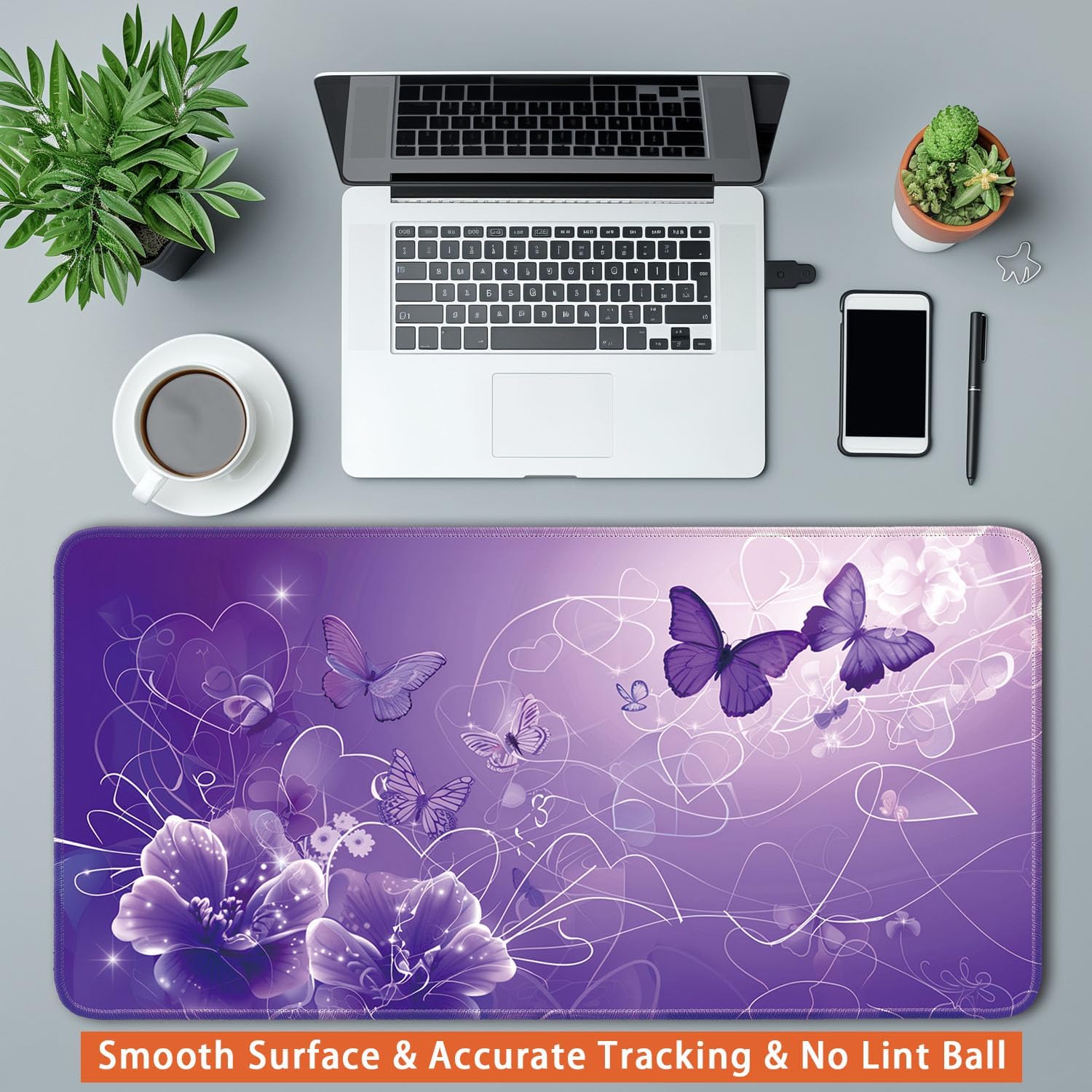 Keyboard Mat, Large Mouse Pad, Purple Butterfly