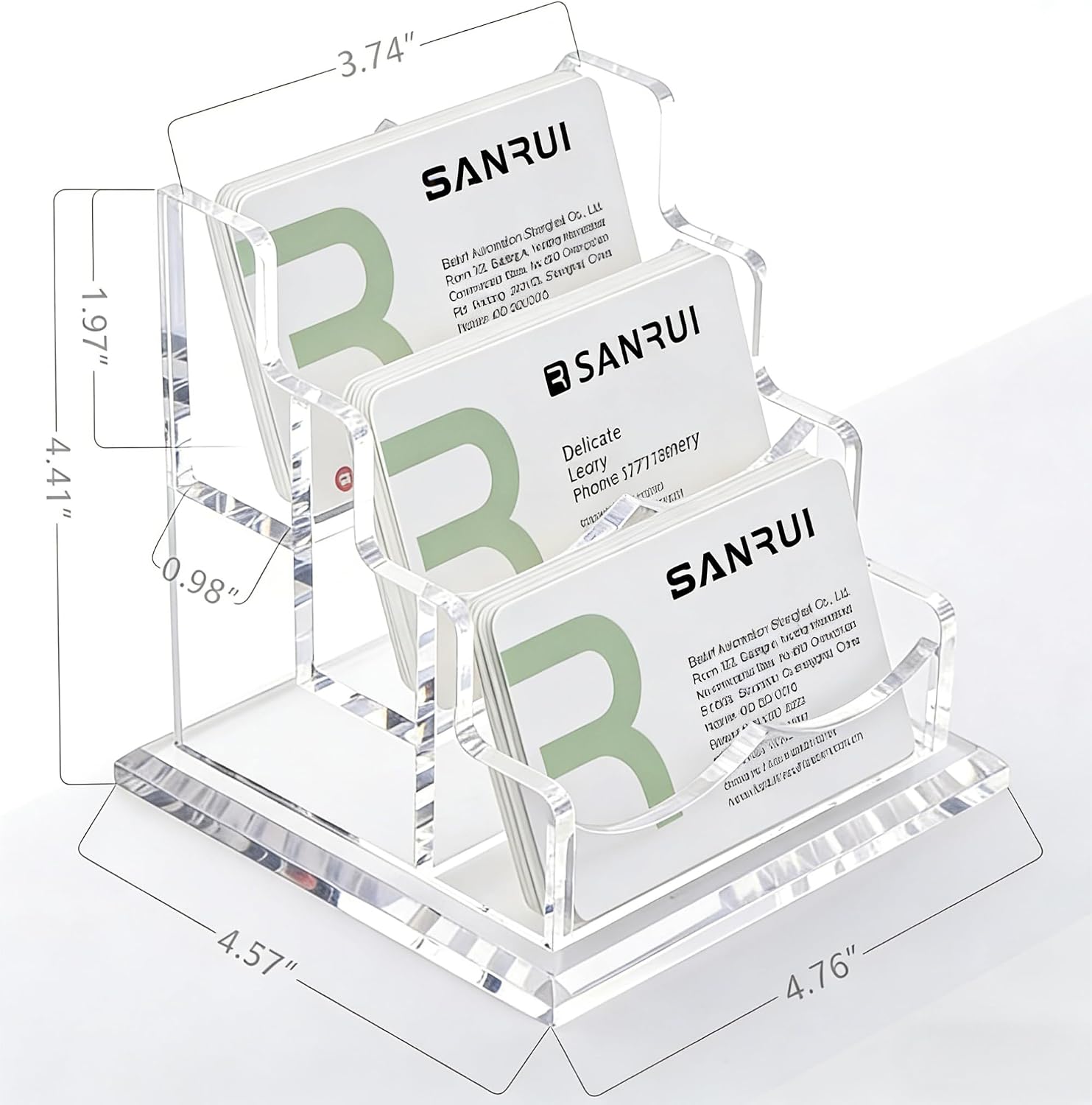 YUXUN Business Card Holder Display for Desk, Clear Acrylic Cards Organizer 3 Tier 3 Slots, Business Card Stand for Women Men, Multiple Business Card Display for Exhibition, Home, Office