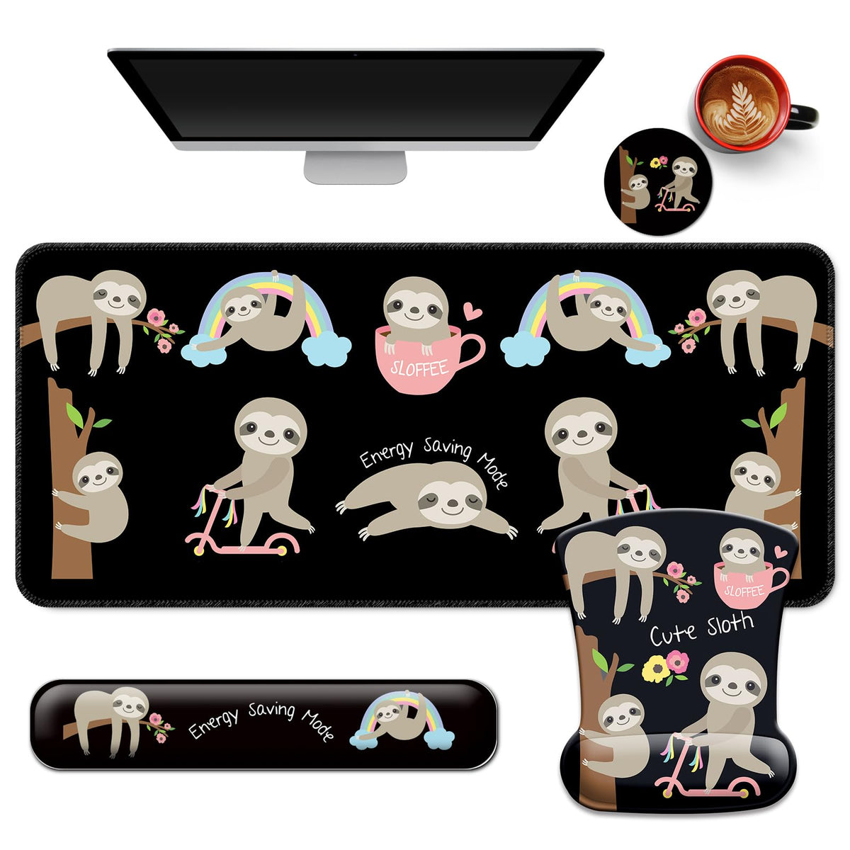 Desk Mat Set Keyboard and Mouse Pad with Wrist Rest Support