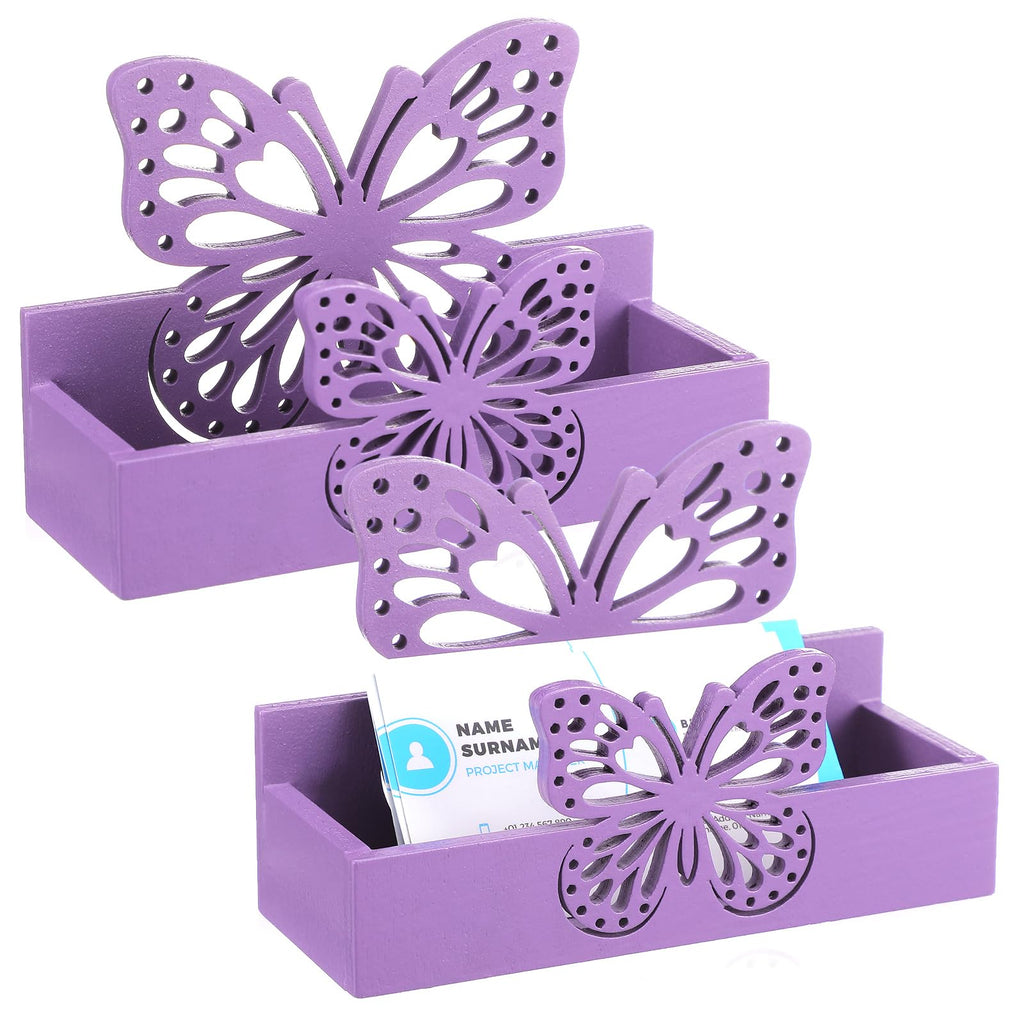 Weysat 2 Pcs Pink Bow Wooden Business Card Holders for Women Desk