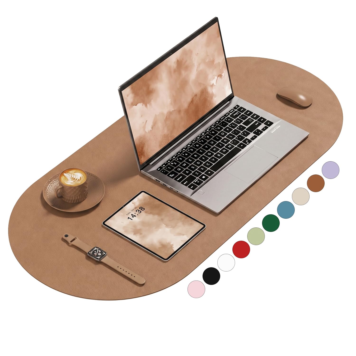 Desk Mat, 31.5" x 15" Oval PU Leather Non-Slip Desk Pad Large Mouse Pad for Desktop, Waterproof Countertop Protector Writing Mat for Office, Home, Gaming, Vanity, Light Pink