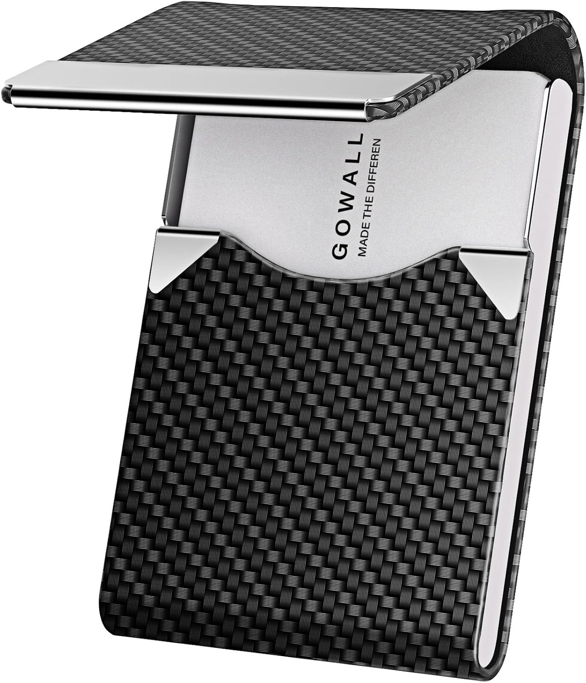 Black Carbon Business Card Holder with Magnetic Closure, Slim Metal PU Business Card Case for Men Women, 3.7 x 2.3 inches RFID Blocking Credit Cards Holder for Pocket or Bag Storage