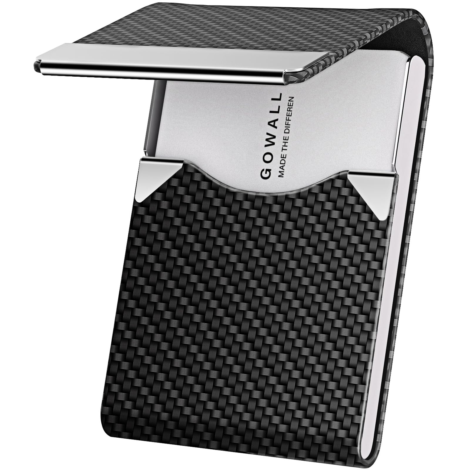 Black Carbon Business Card Holder with Magnetic Closure, Slim Metal PU Business Card Case for Men Women, 3.7 x 2.3 inches RFID Blocking Credit Cards Holder for Pocket or Bag Storage