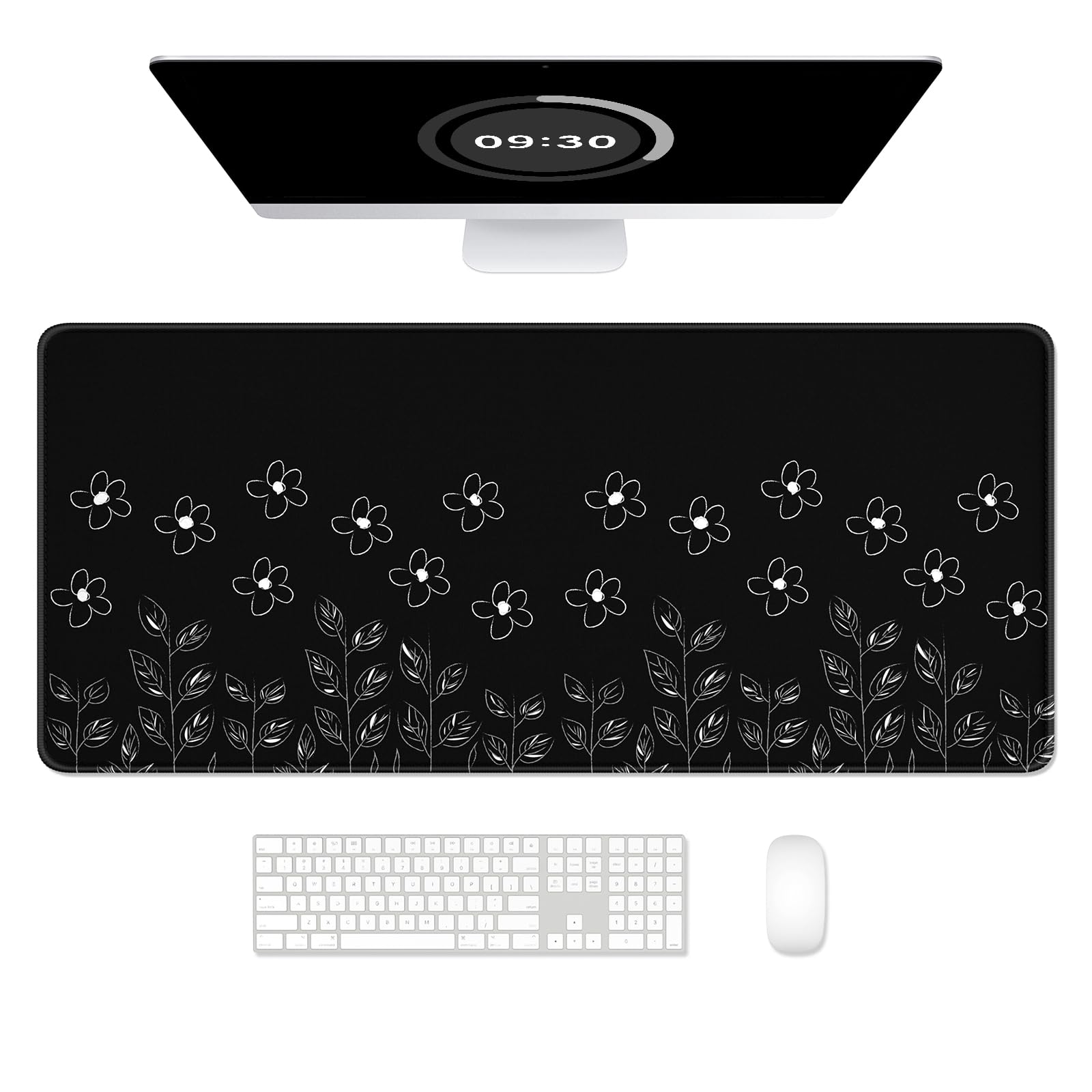 Auhoahsil Desk Mat, Ultra Large Mouse Pad, XXL Gaming Mousepad, Green Tropical Leaves Deskpad, Big Extended Full Size Mouse Pad, Desktop Desk Matt for Keyboard, Laptop & Computer, 35.5 x 15.7 in