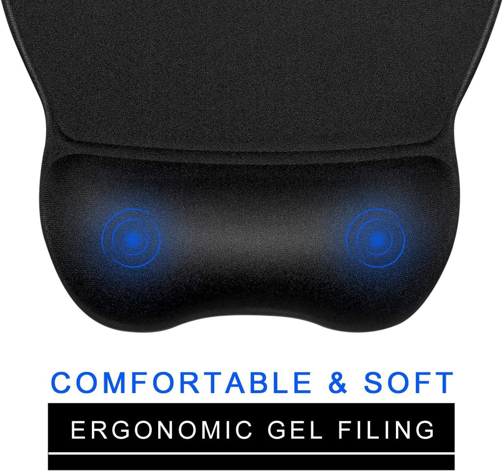 JIKIOU Ergonomic Mouse Pad with Gel Wrist Rest, 9.2 x 8.1 in, Black