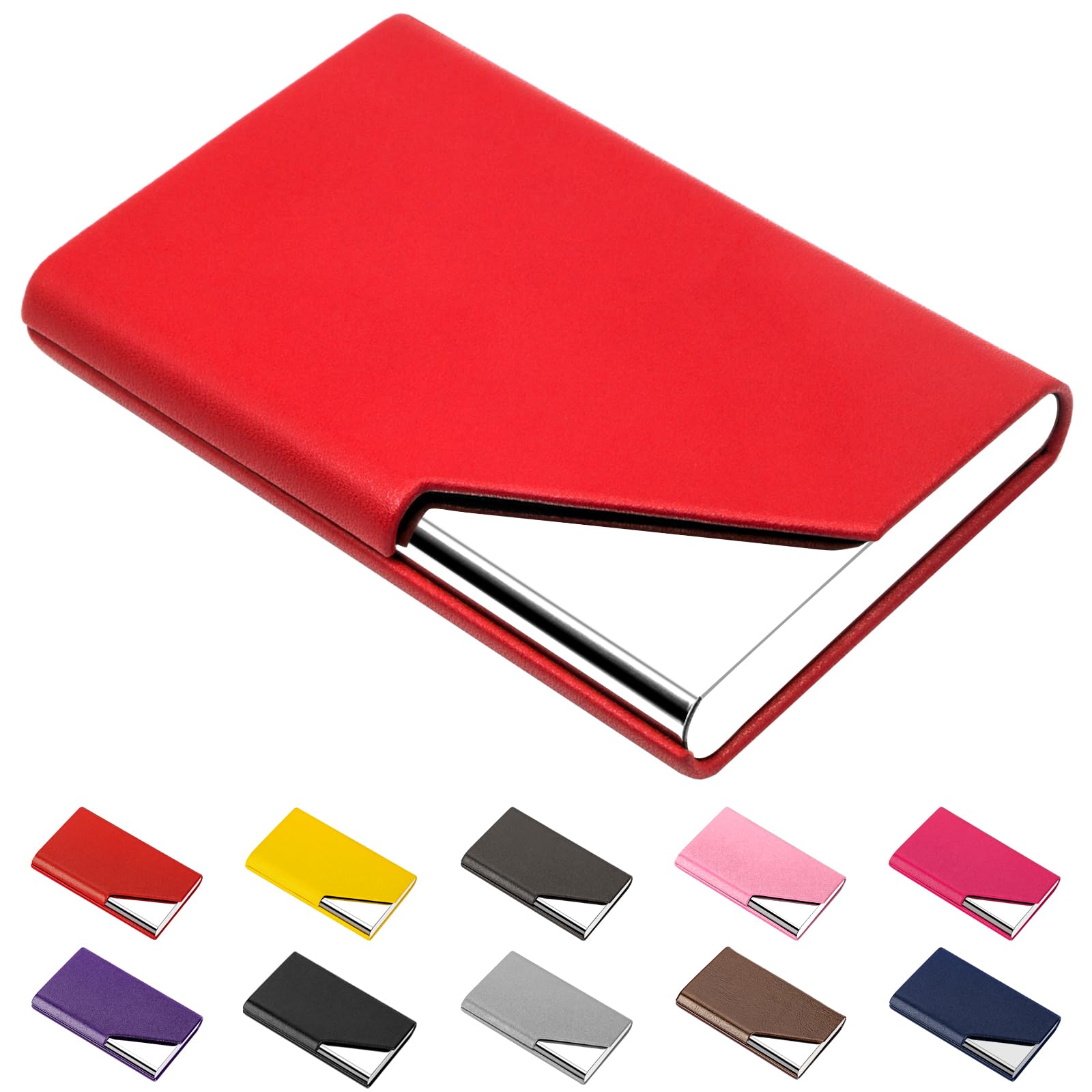 Padike Business Card Holder, Upgraded Leather Business Card Case Pocket Card Holders for Men or Women, Metal Slim Name Card Holder RFID Blocking Business Card Carrier with Magnetic Closure(Black)