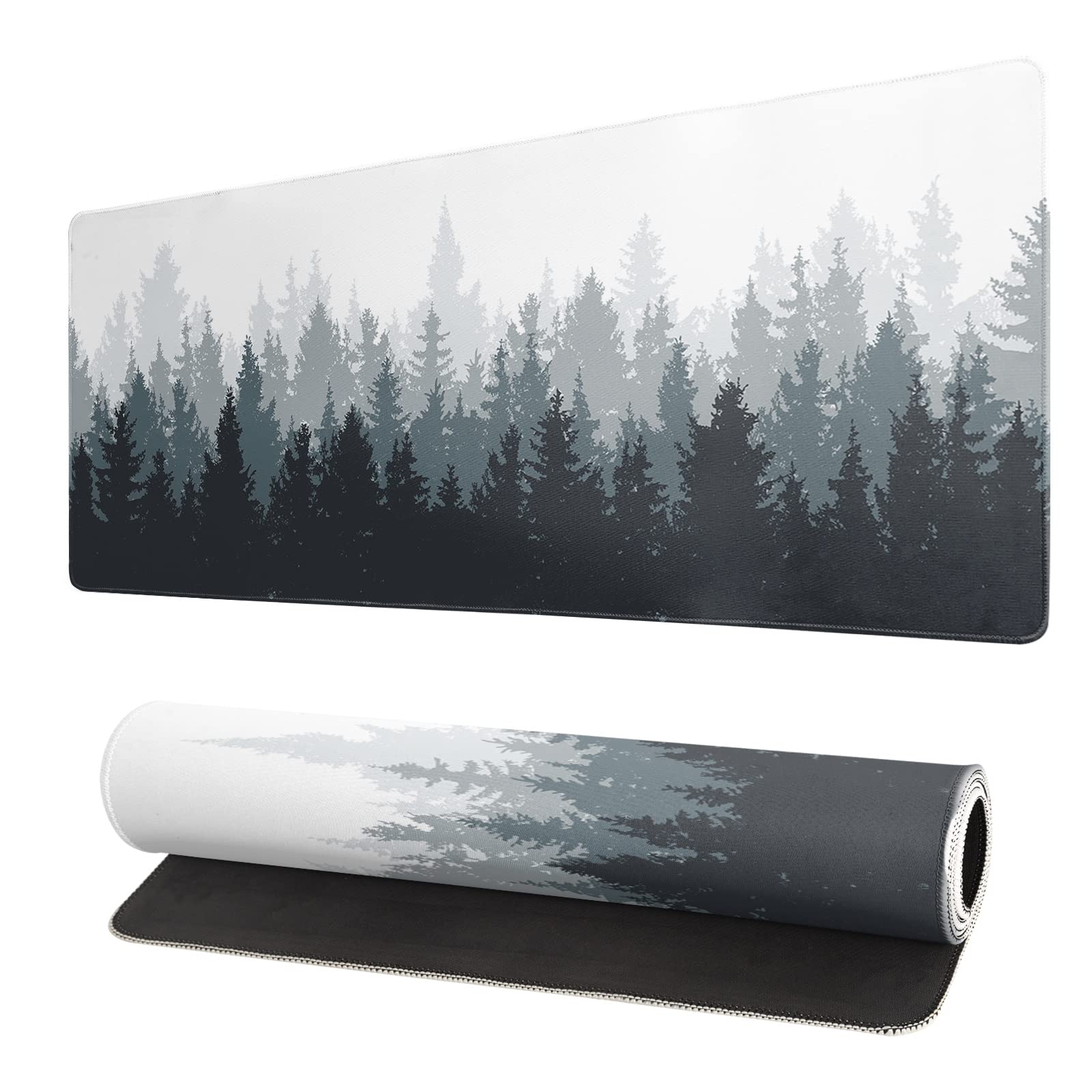 Brecoy Japanese Sea Wave Large Mouse Pad, Anime Black Gaming, Extended Kanagawa Mat Desk Pad, 3mm Thick Long Non-Slip Rubber Base Mice Pad, 31.5 X 11.8 Inch