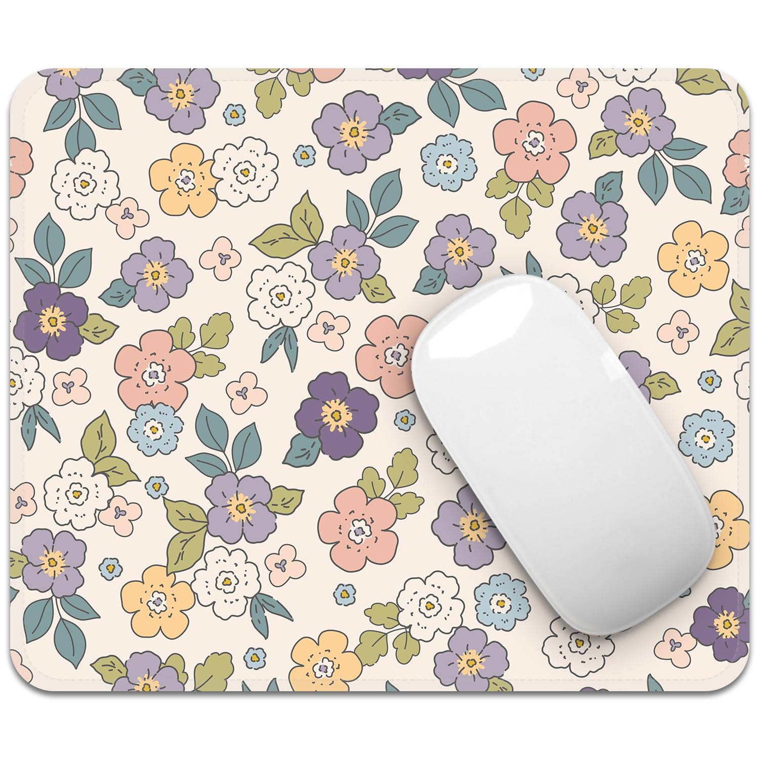 FROGIGO Mouse Pad with Stitched Edges - Cute Floral Mousepad for Women, 9.25 x 7.75 inch Washable Square Desk Pad, Non-Slip Rubber Base, Office Home Laptop Accessories - Vintage Garden