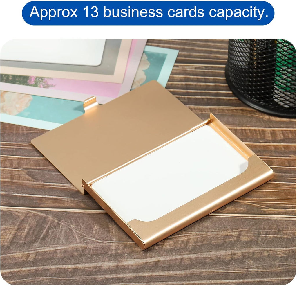 PATIKIL Business Card Holder, Aluminum Alloy Flip Cover Slim Name Cards Case for Women Men, Champagne Gold