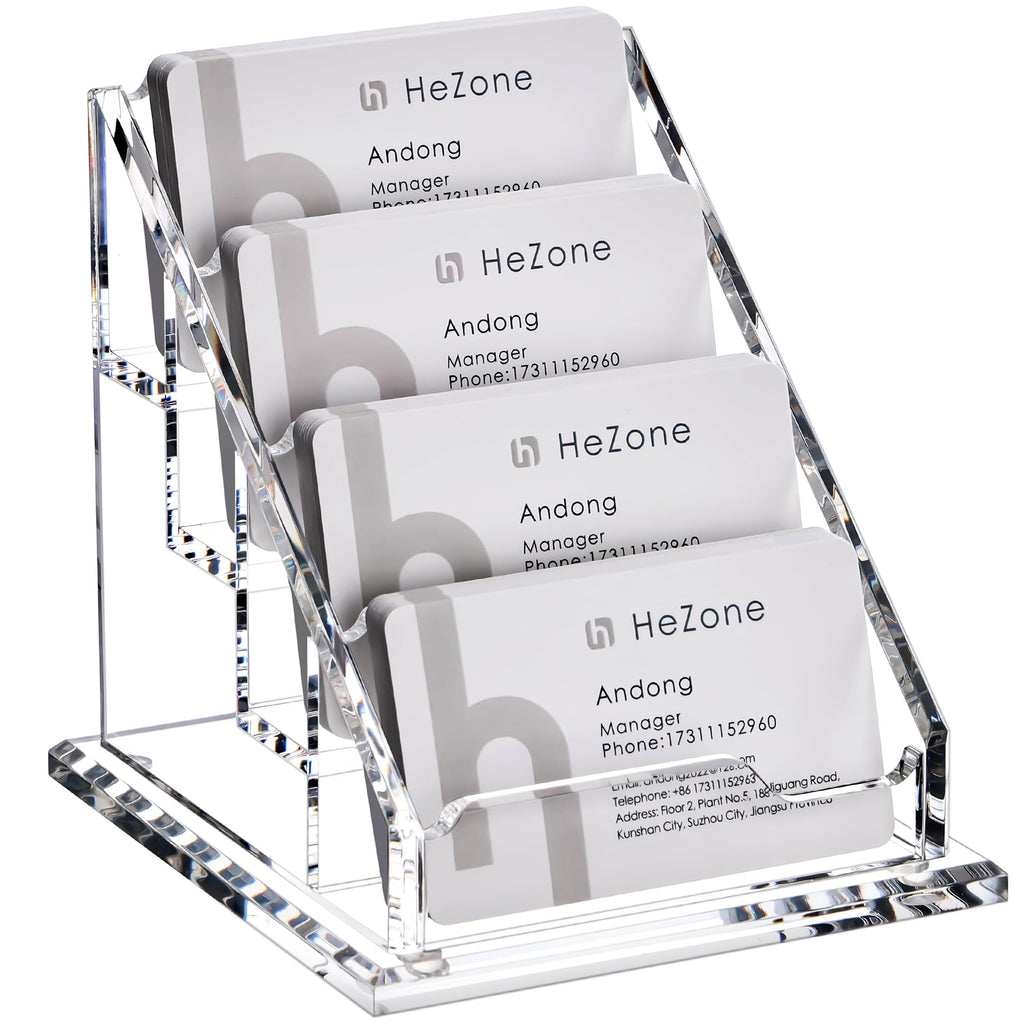 HeZone Acrylic Card Holder Clear Horizontal Business Card Organizer Stand for Desk 1 Slots Business Cards Stand for Women and Men,Office Desk Accessories,Organize 50 Cards-1 Pack