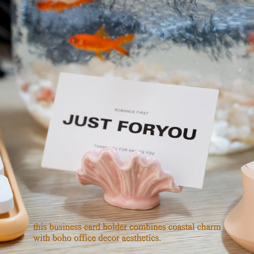 Cute Shell Business Card Holder for Desk - Vertical Display Stand