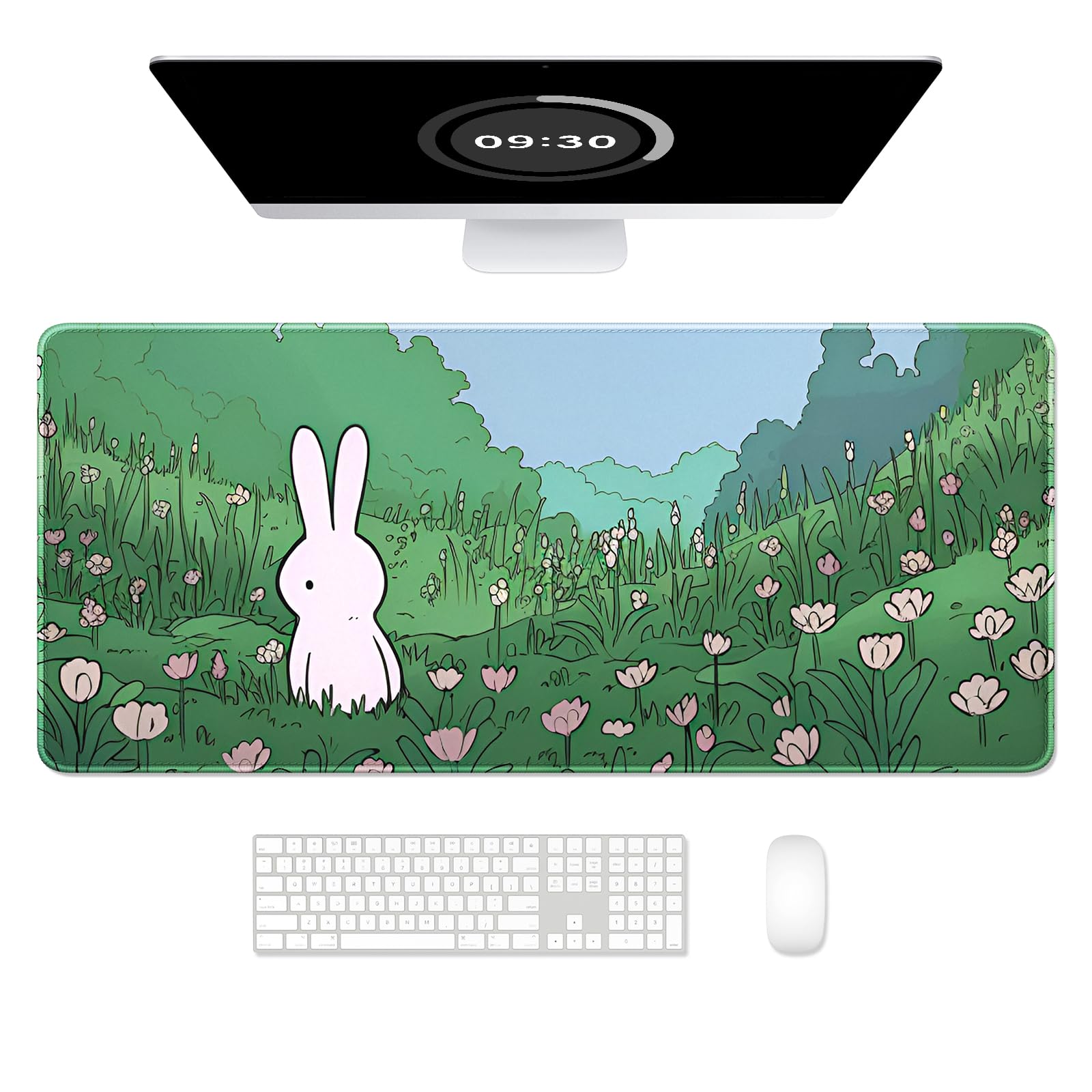 Auhoahsil Desk Mat, Ultra Large Mouse Pad, XXL Gaming Mousepad, Green Tropical Leaves Deskpad, Big Extended Full Size Mouse Pad, Desktop Desk Matt for Keyboard, Laptop & Computer, 35.5 x 15.7 in