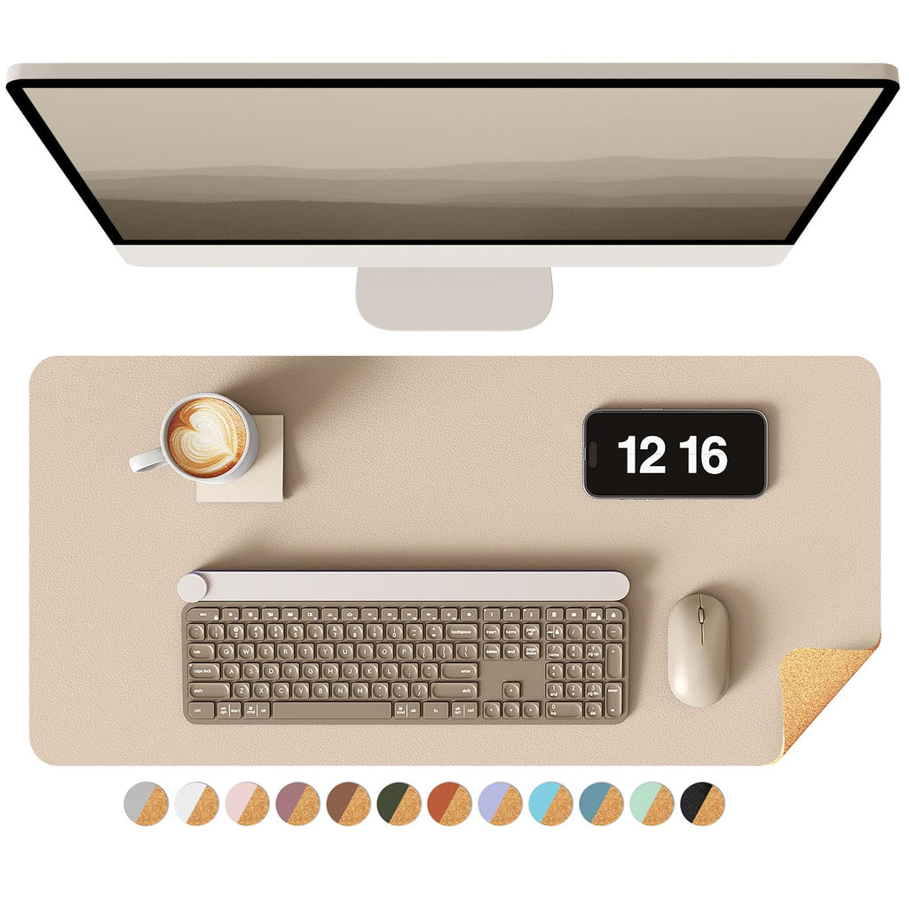 YSAGi Double-Sided Desk Pad, 31.5"x15.7"Leather Desk Mat, Eco Cork Desk Pad Protector,Large Mouse Pad,Waterproof Desk Blotter for Office/Home(Coffee)