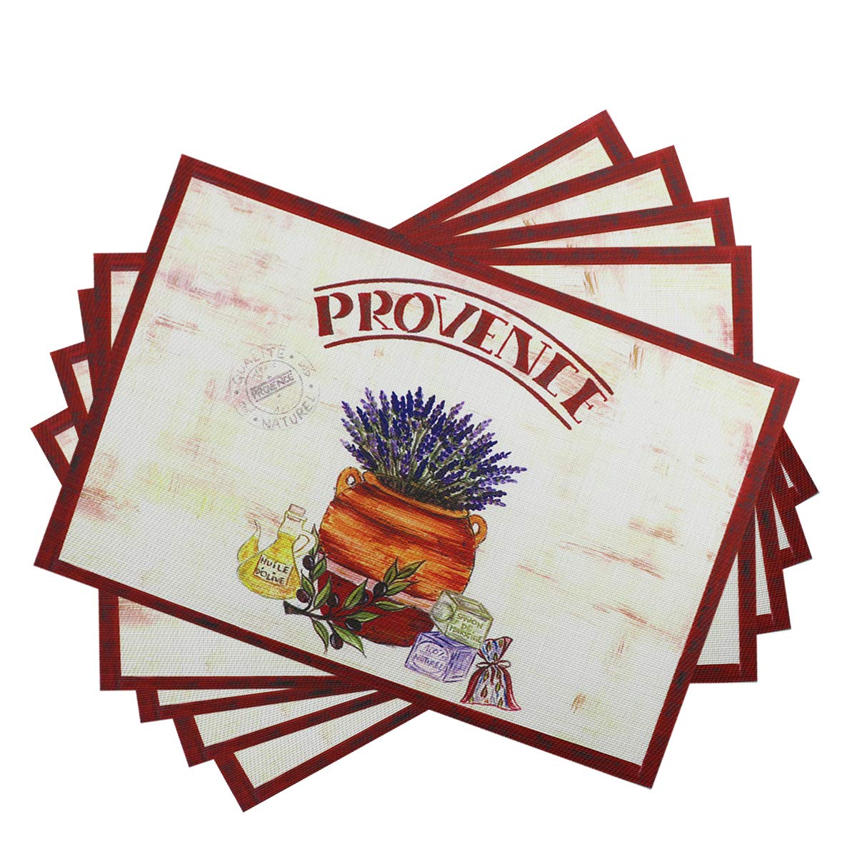 Place Mats PVC Set of 6, Table Placemats Set of 6 PVC Table Mats Natural Color (6 pcs, Red Leaves)