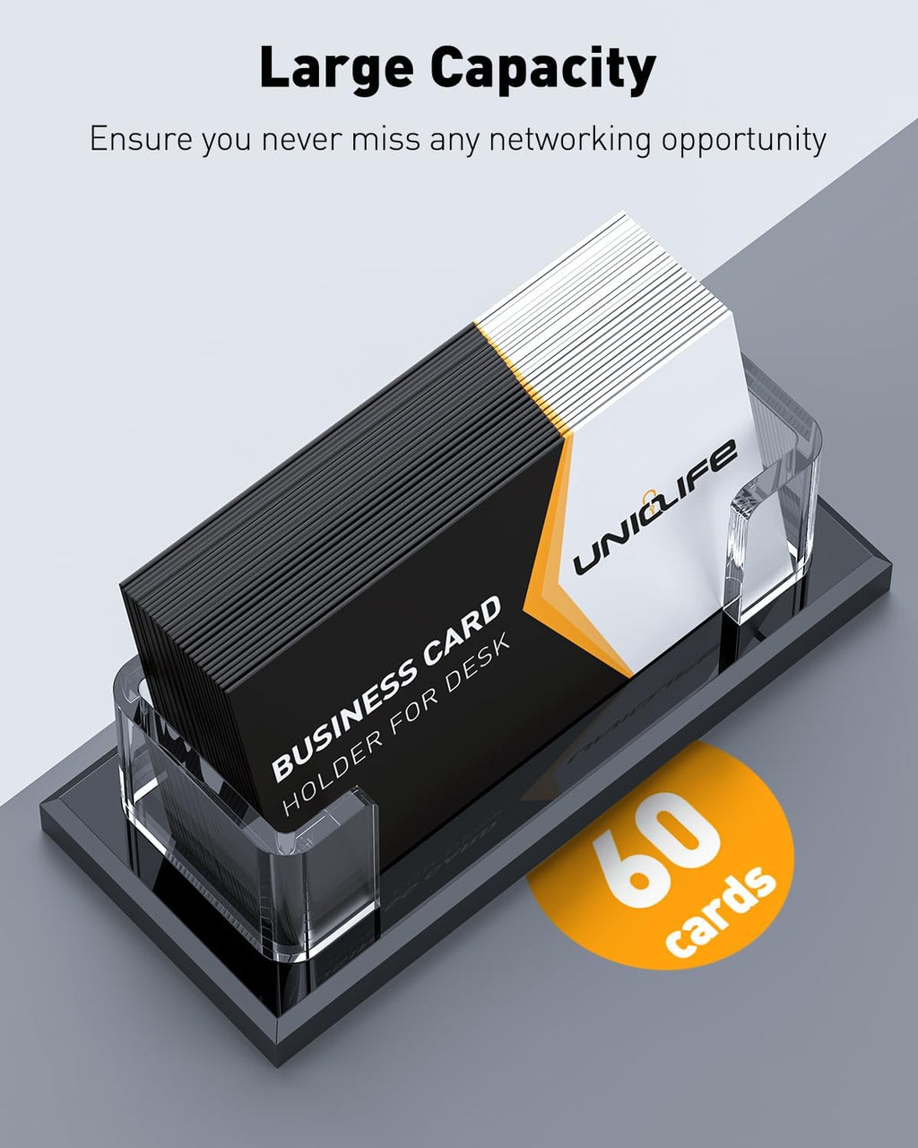Uniclife Acrylic Business Card Holder for Desk 1 Slot, 60 Card Capacity