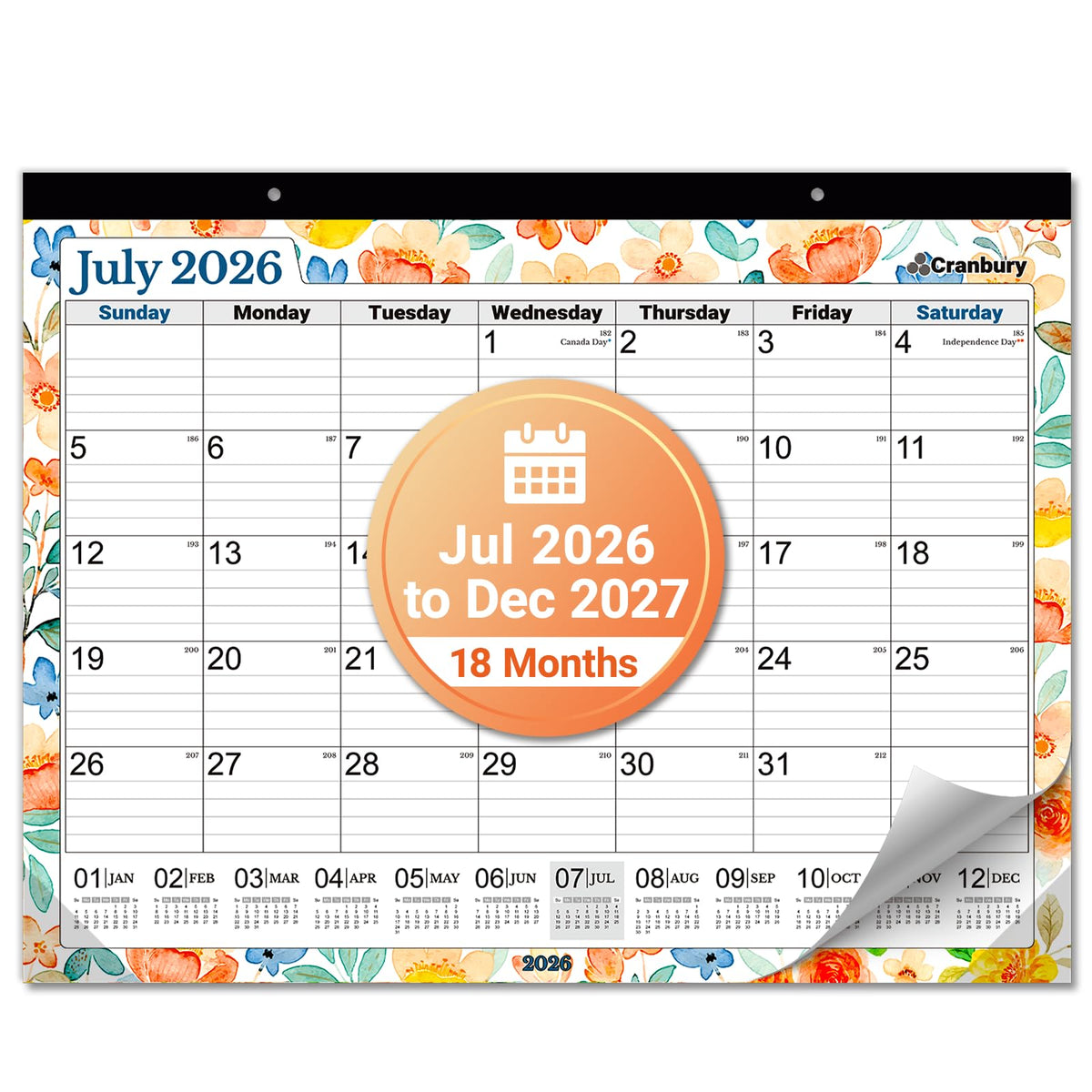 CRANBURY 2026-2027 Desk Calendar 22x17, 18-Month Wall Planner