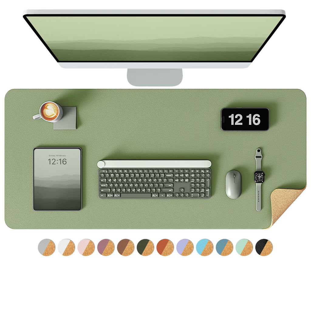 YSAGi Double-Sided Desk Pad, 31.5"x15.7"Leather Desk Mat, Eco Cork Desk Pad Protector,Large Mouse Pad,Waterproof Desk Blotter for Office/Home(Coffee)