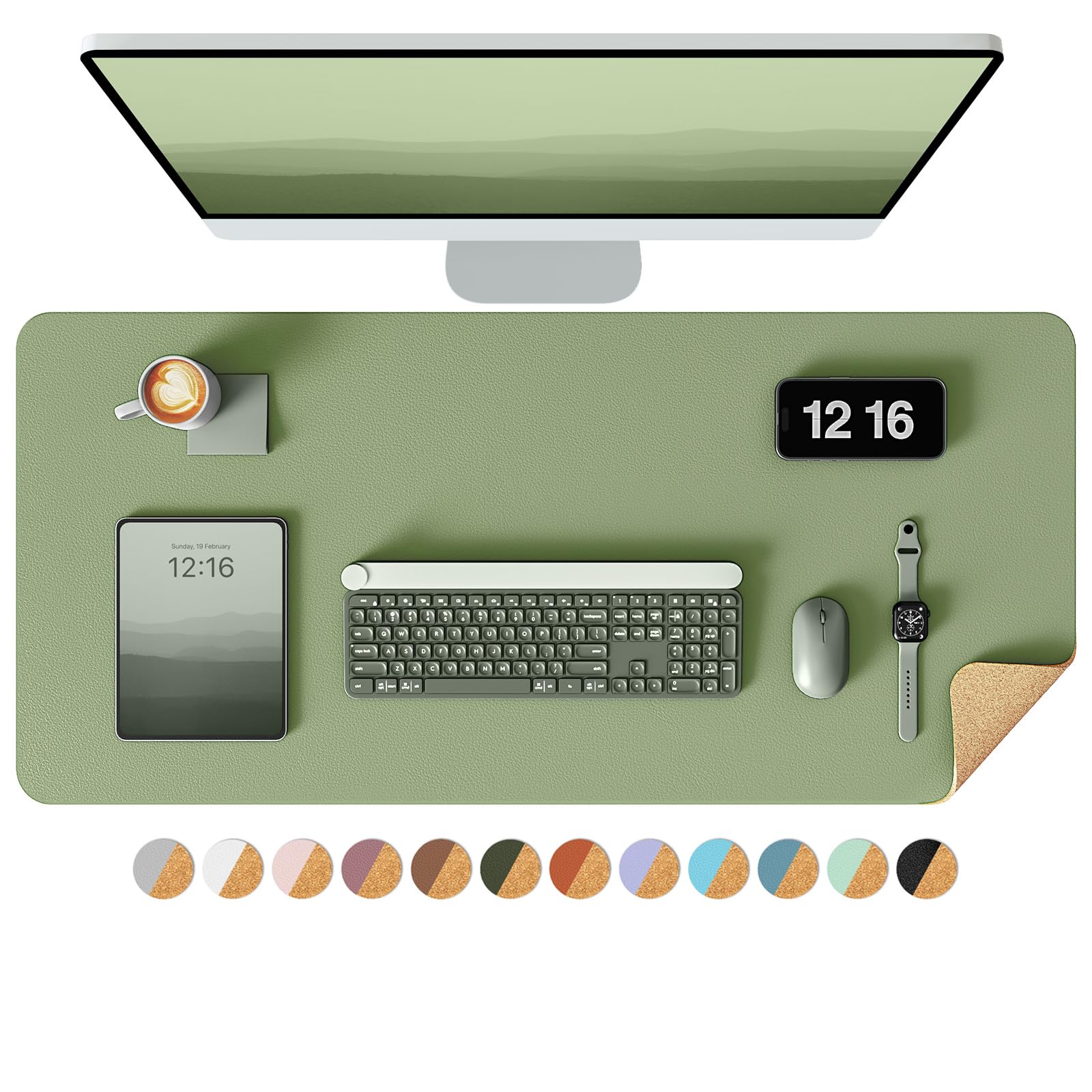 YSAGi Double-Sided Desk Pad, 31.5"x15.7"Leather Desk Mat, Eco Cork Desk Pad Protector,Large Mouse Pad,Waterproof Desk Blotter for Office/Home(Coffee)