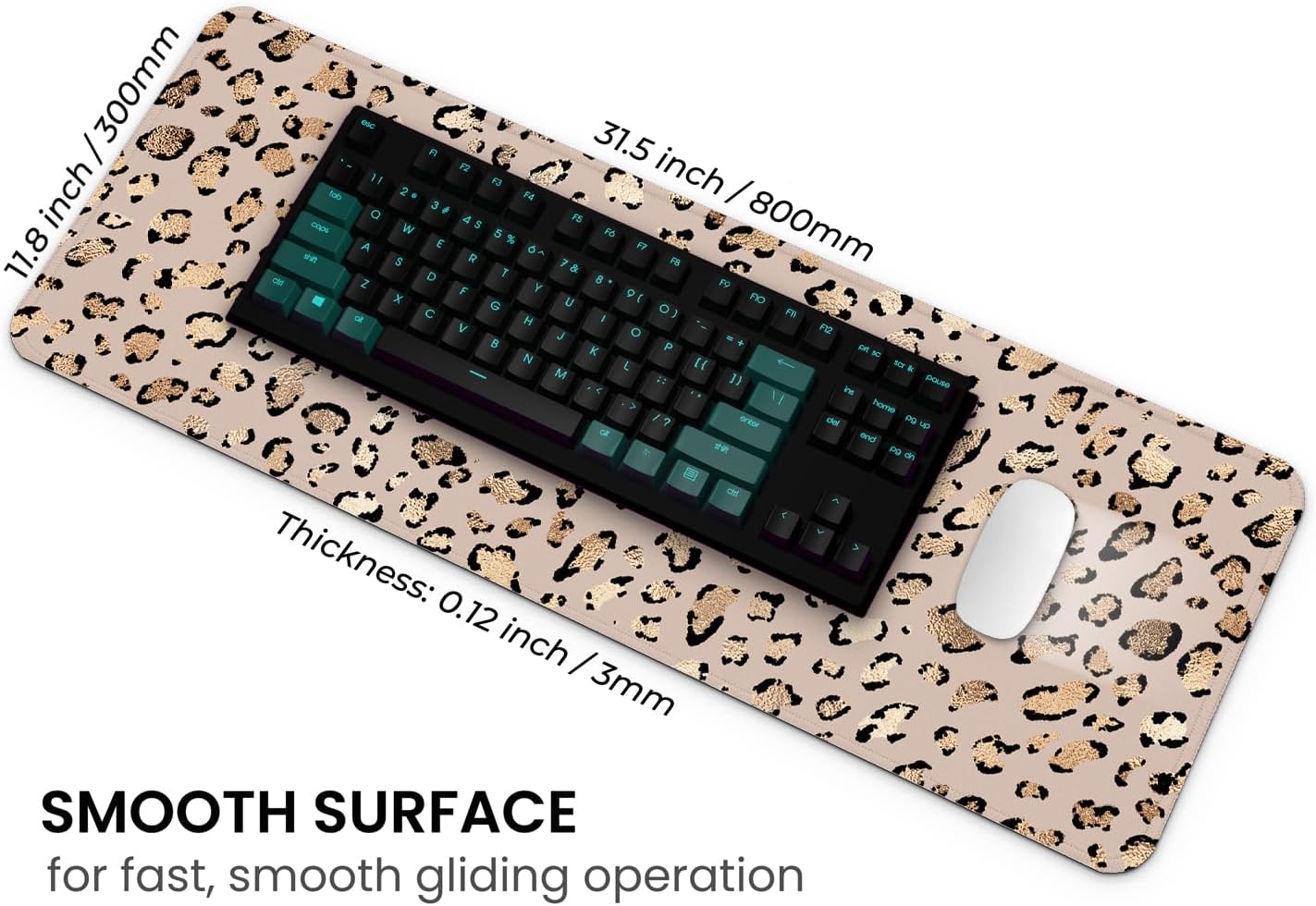 MAY FLOWER Gaming Mouse pad, Large Laptop Mousepad, Full Keyboard Mat, Long Computer Mouse Mat for Home and Office, Anti-Slip Rubber Base, 31.5 x 11.8 Inches (Leopard Print)