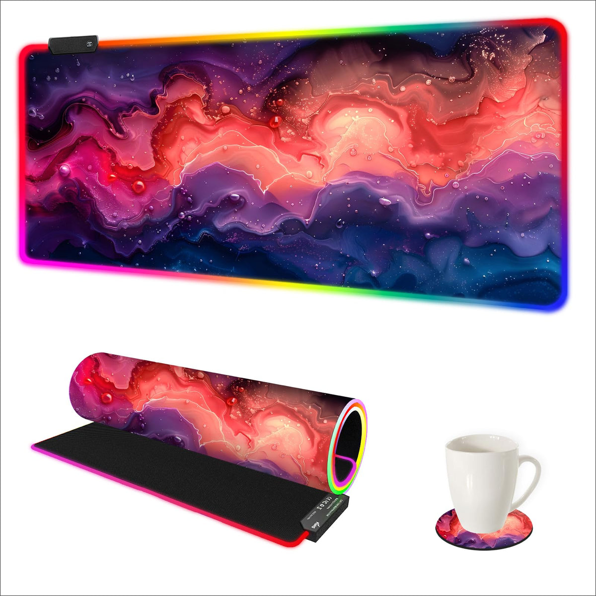 AIMSA RGB Gaming Mouse Pad Extended, Large Led Mousepads Non-Slip Rubber Base with 14 Lighting Modes, Computer Keyboard Mat Soft Desk pad Waterproof 35.4 x 15.8 inches, Galaxy Nebula Universe