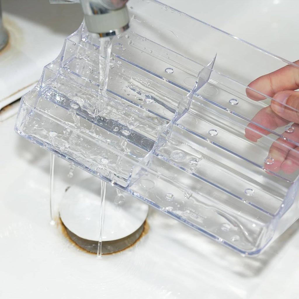 HSYMQ 2 Pack Plastic Business Card Holder for Desk, Clear Acrylic Business Card Organizer, 8 Pockets 4 Layers Business Card Display Stand for Office