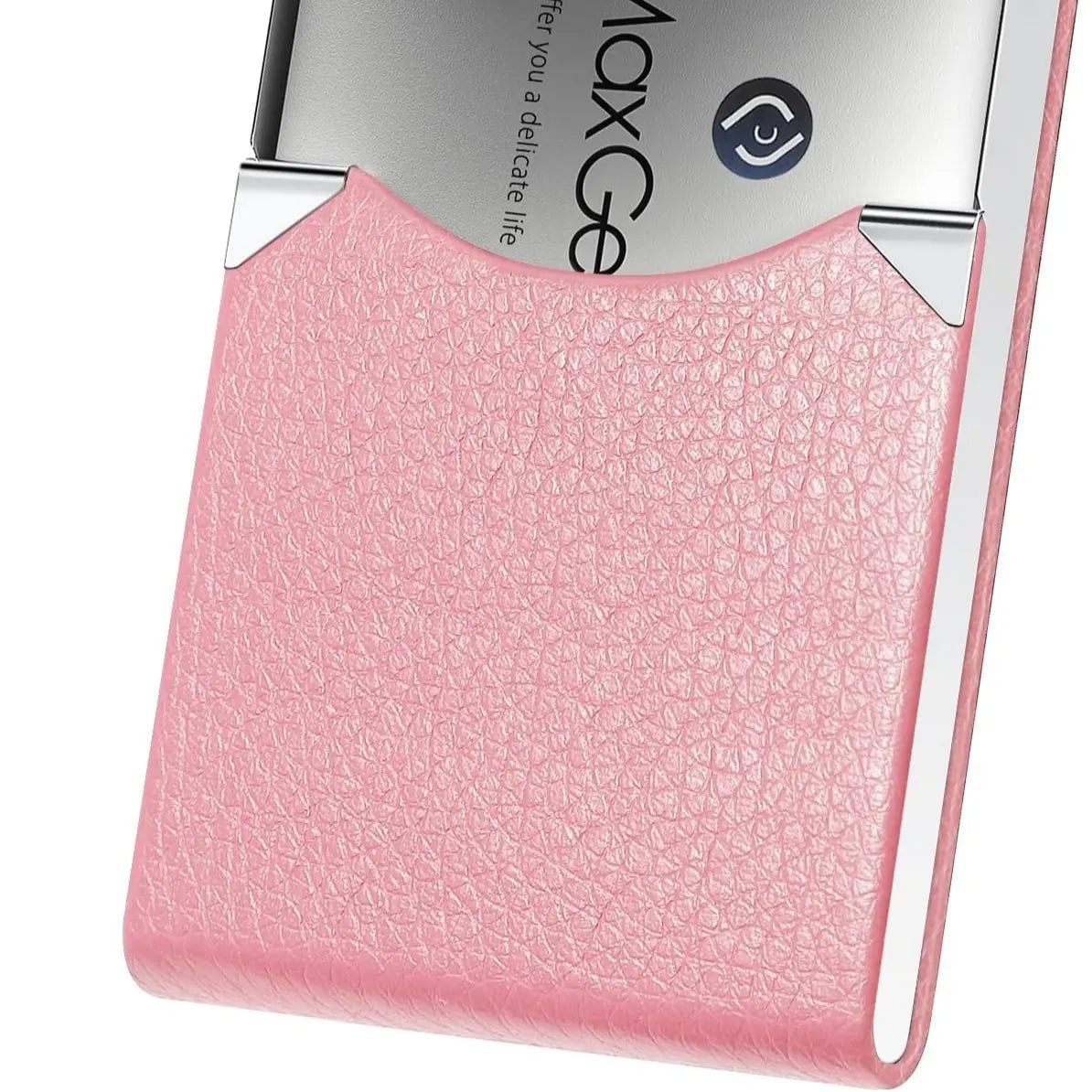 MaxGear Business Card Holder, Slim PU Leather & Stainless Steel Office Accessories, RFID Blocking Name Card Case with Magnetic Closure for Men