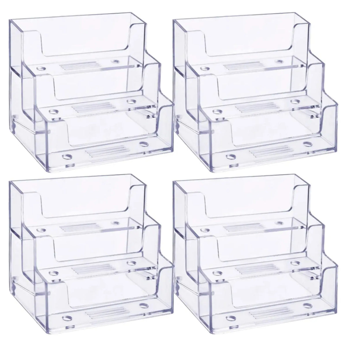 4PCS Business Card Holder for Desk 3 Tiers Clear Acrylic Stand for Business Card Organizer Storage Holder Display for Office and Company, 180 Cards Capacity