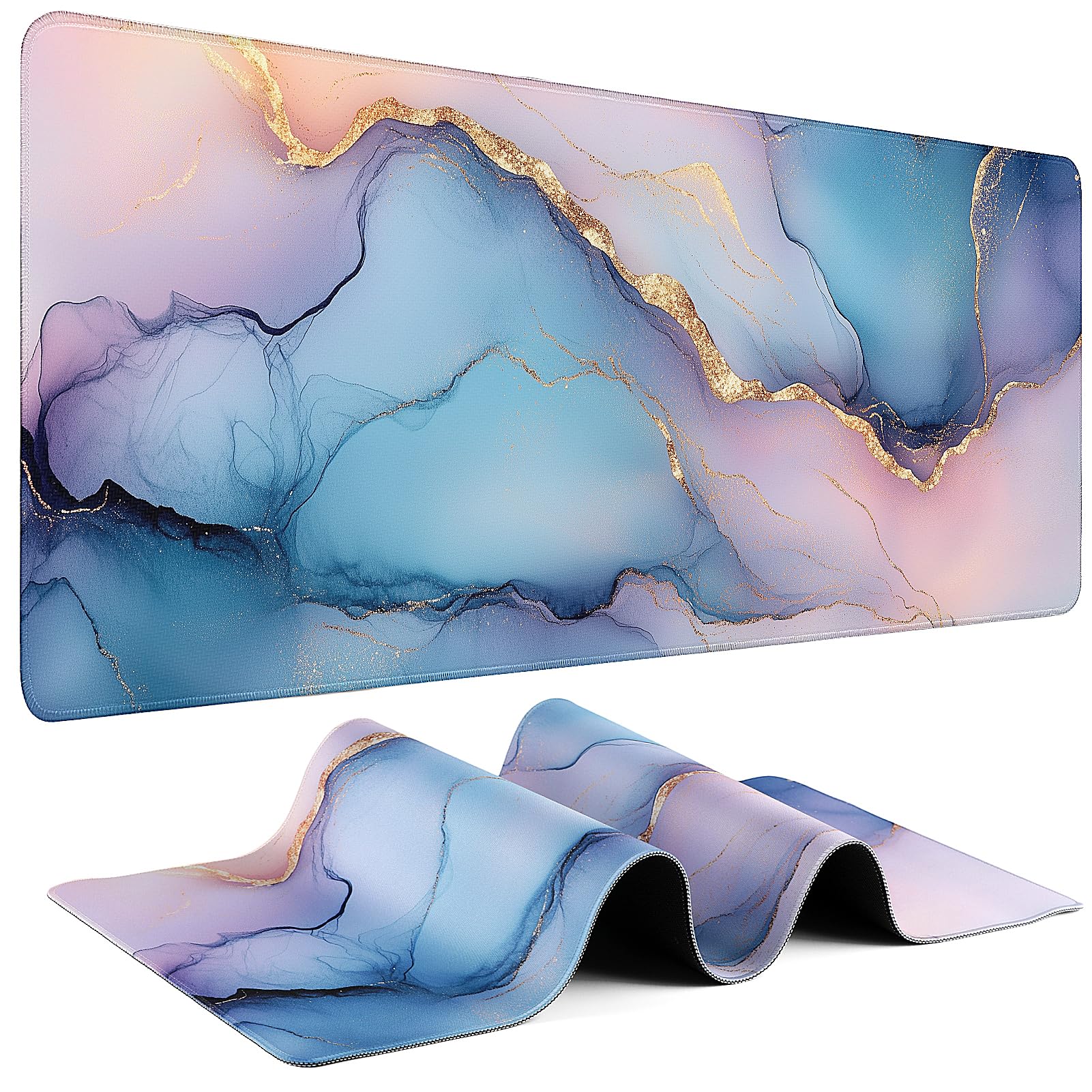 Mouse Pad Gaming - Desk Mat for Keyboard and Mouse - Kanagawa Large Mouse Pad for Desk, Japanese Sea Wave Mousepad (31.5 x 11.8inch) with Non-Slip Base, Desks Pad Mat for Game, Office and Home