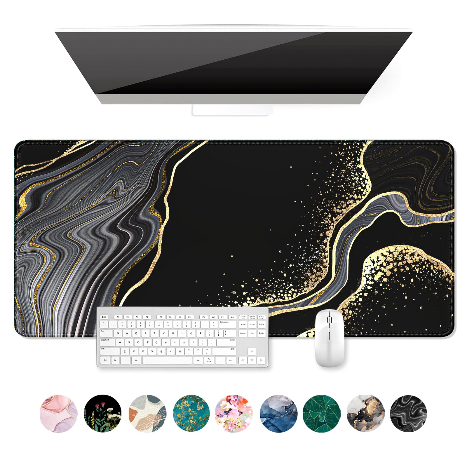 Auhoahsil Desk Mat, Ultra Large Mouse Pad, XXL Gaming Mousepad, Green Tropical Leaves Deskpad, Big Extended Full Size Mouse Pad, Desktop Desk Matt for Keyboard, Laptop & Computer, 35.5 x 15.7 in