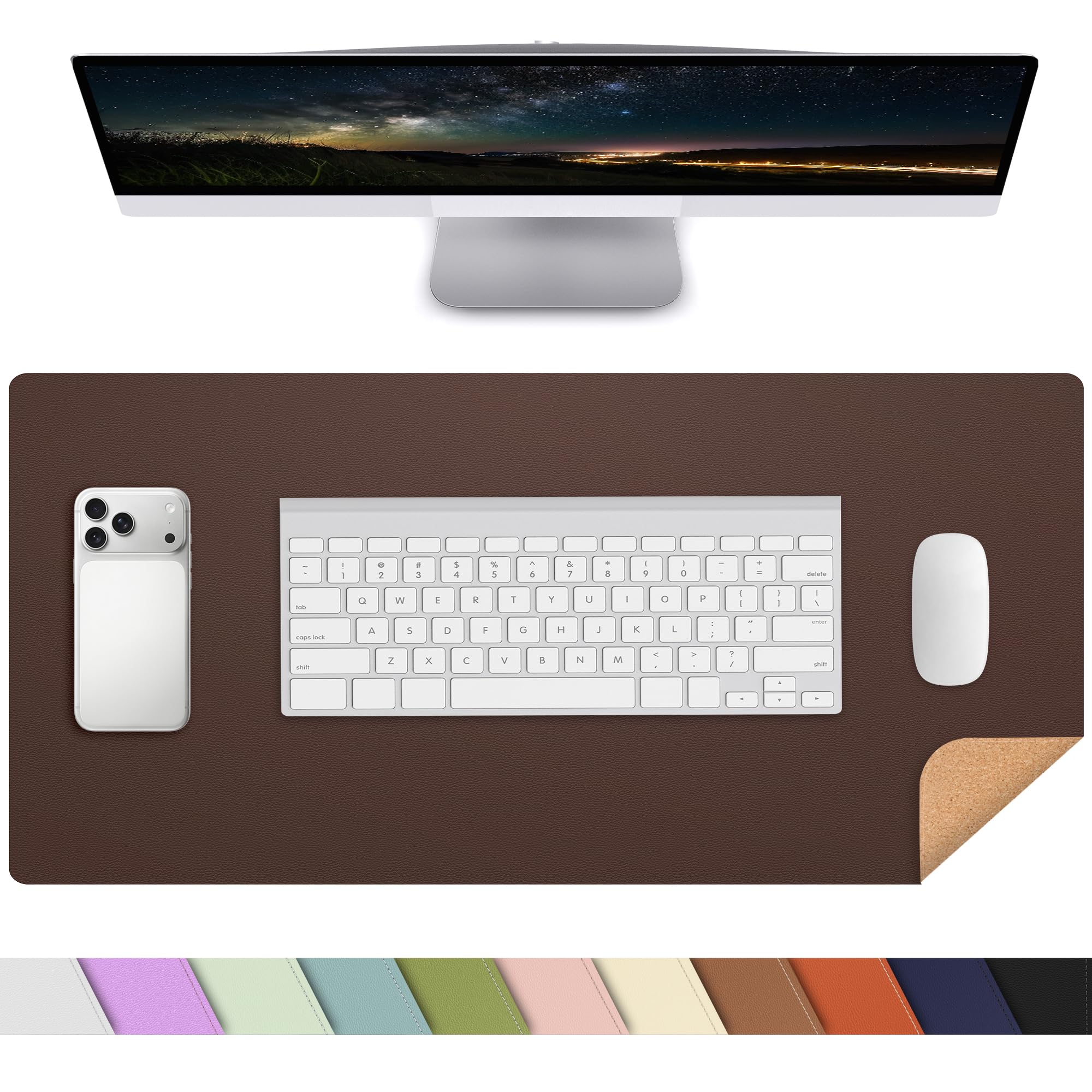 AFIING Desk Mat 35.4" x 17", Cork & PU Leather Desk Pad, Black