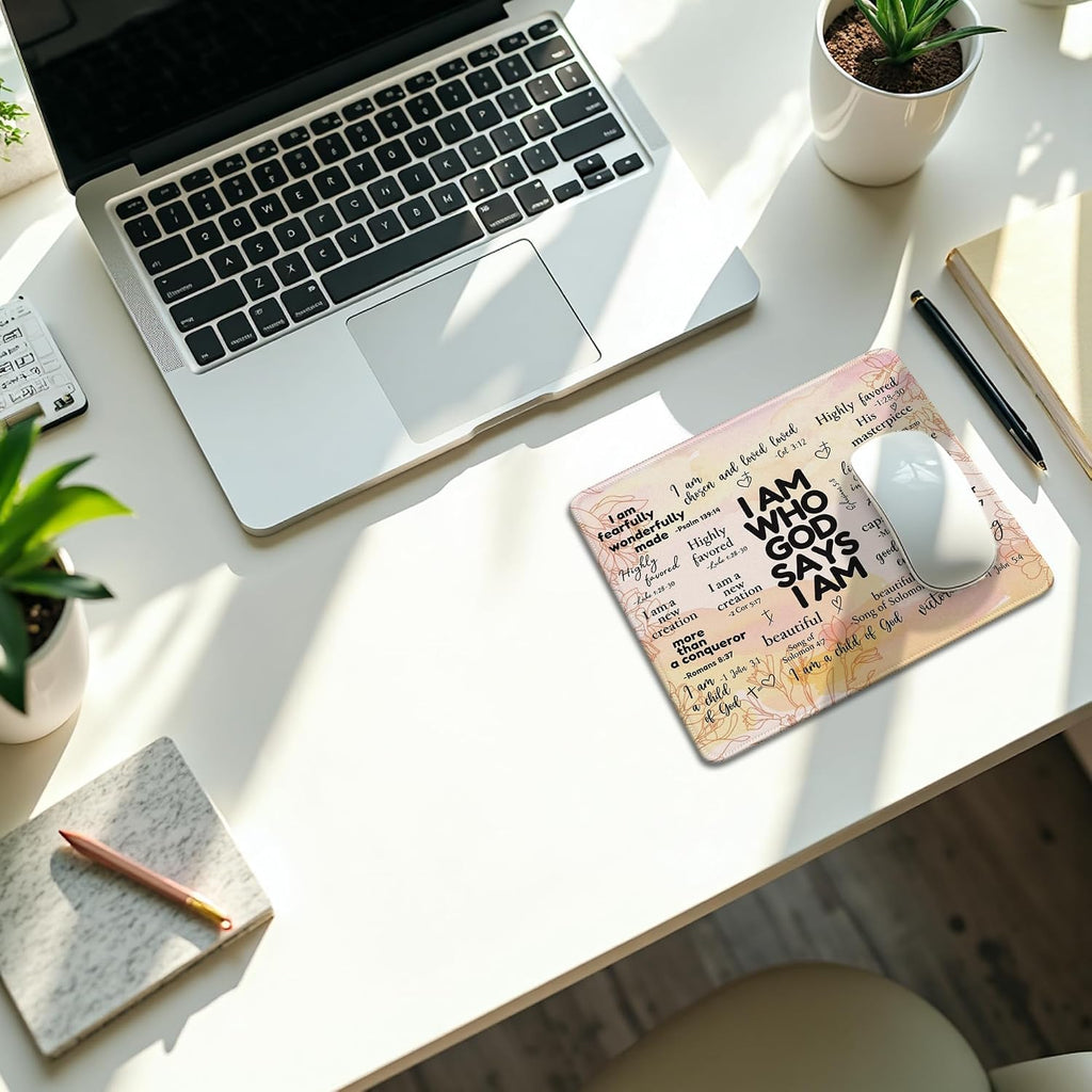 Inspirational Christian God Says I Am Mouse Pad, Minimalist Boho Floral Bible Verse Affirmation Mouse Pads Mousepad for Home Office Dorm Computers Laptop Supplies Desk Accessories, 9.5x7.9 Inch