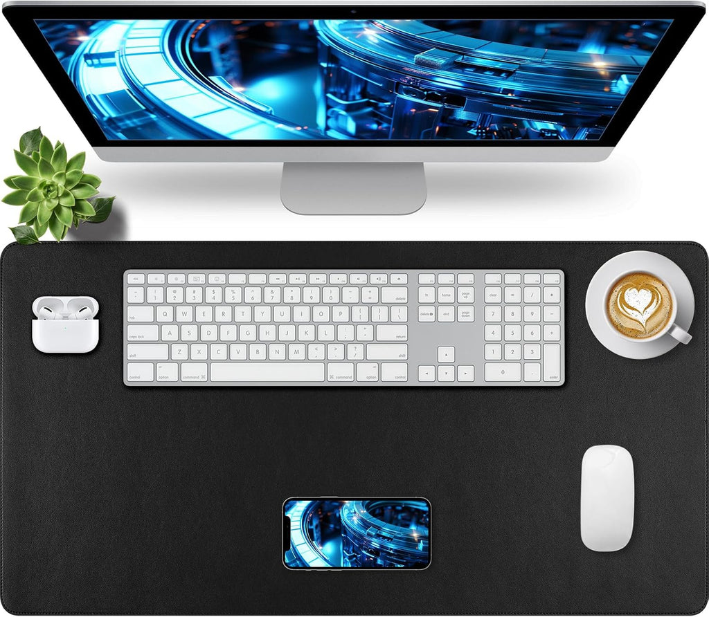 Bloss Leather Desk Pad and Keyboard Wrist Rest, Large Mouse Pad + Keyboard Pad+Mouse Wrist Support, Non-Slip Desk Mat Protector for Office, Home(31.5×15.7 Inches,Beige)