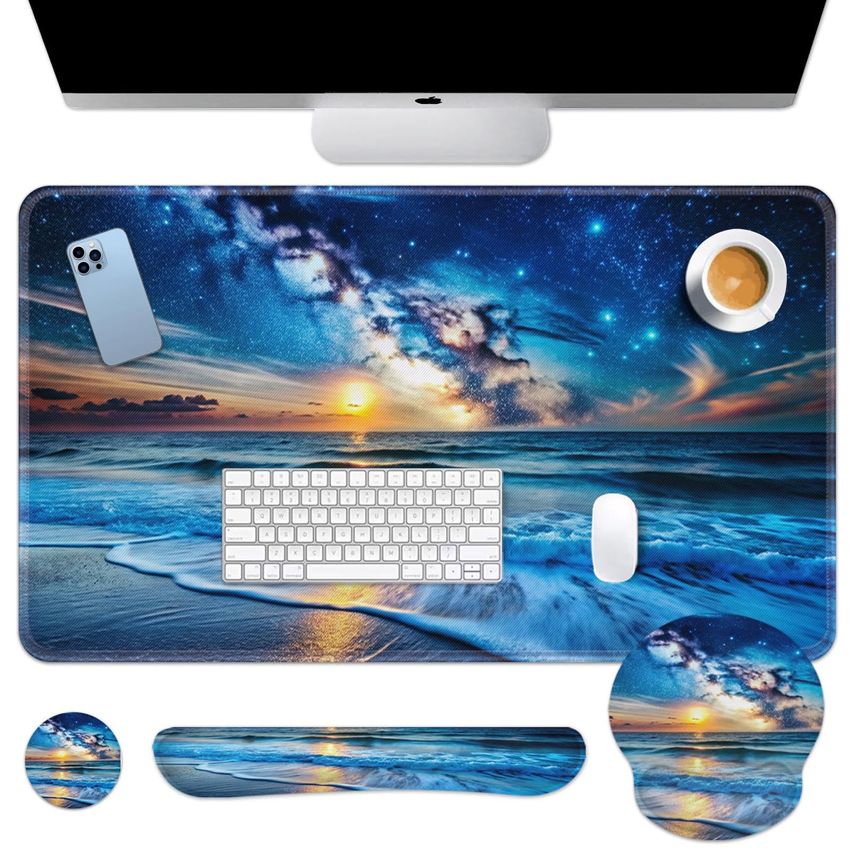 Britimes Keyboard Mouse Pad Set, 4 in 1 Desk Mat Set, Pink Rose Gold