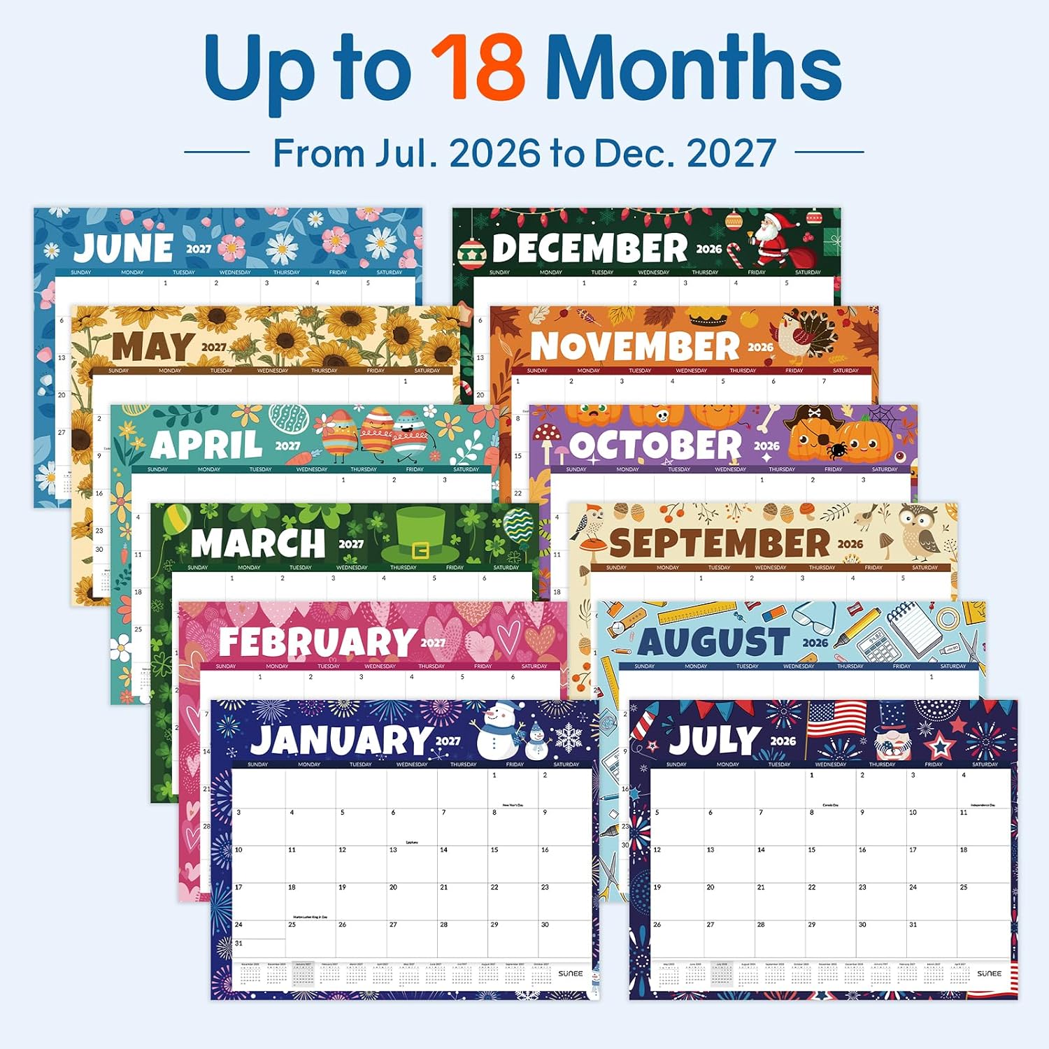 SUNEE Desk Calendar 2026 Large 22x17 from July 2026 to December 2027, Extra Large Desktop Monthly Calendar Pad 18 Months For Teacher or Office, Desk Top, Seasonal