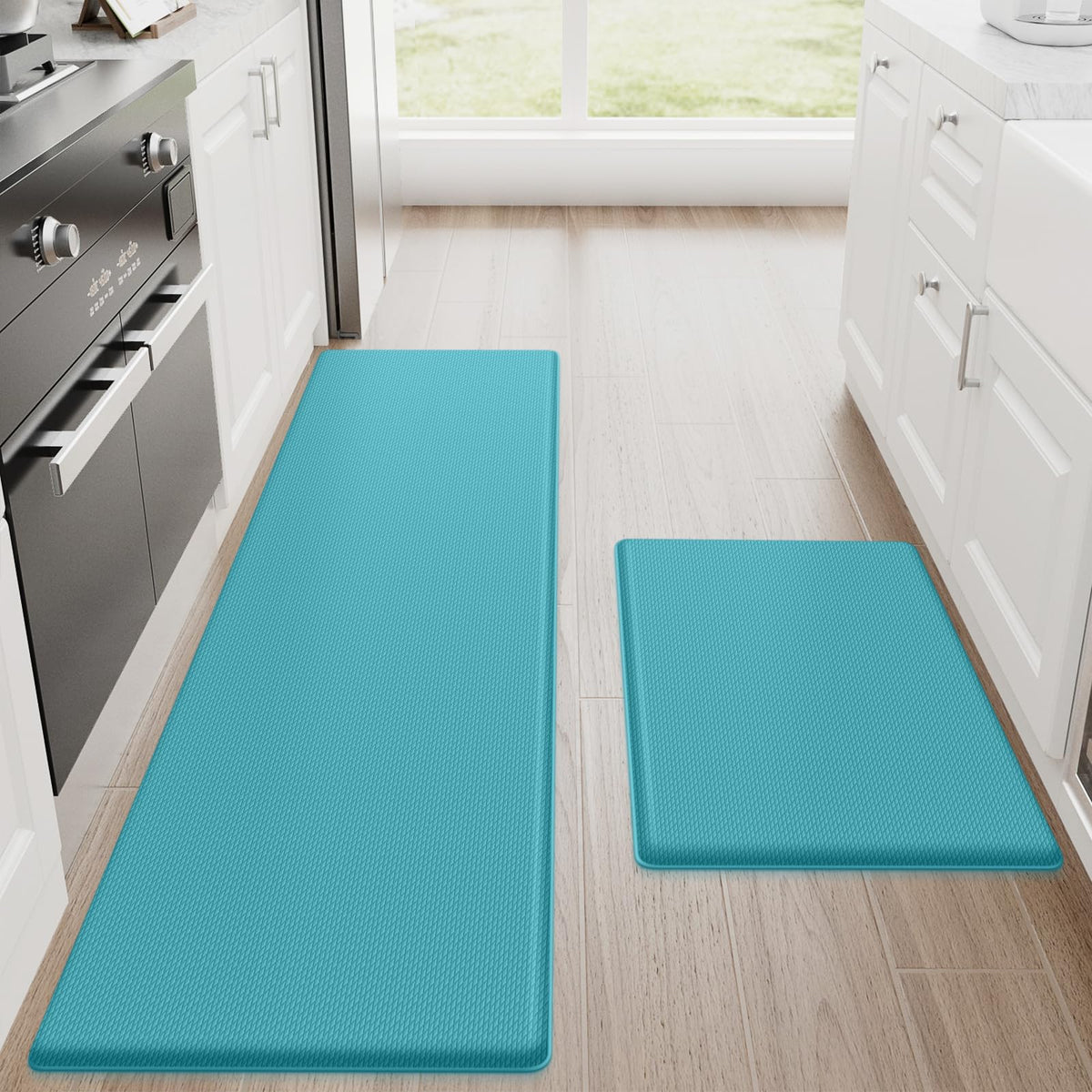 StepRite Kitchen Mats for Floor, 2-Piece Anti-Fatigue Kitchen Rugs, Black