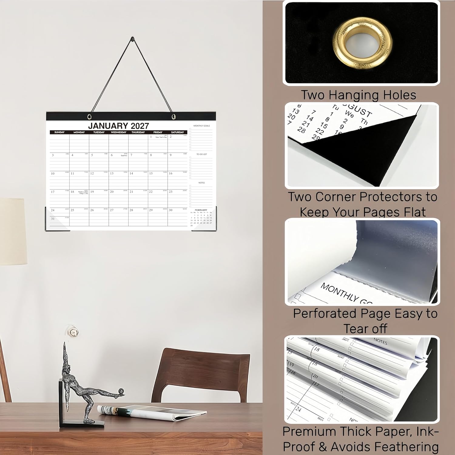 Desk Calendar 2026-2027, 18-Month Wall Calendar Through Dec 2027, 17"x12"