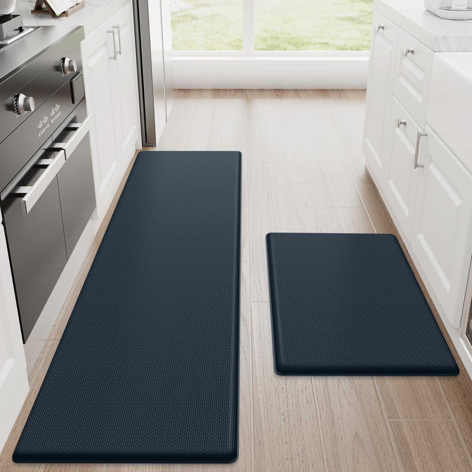 StepRite Kitchen Mats for Floor, 2-Piece Anti-Fatigue Kitchen Rugs, Black