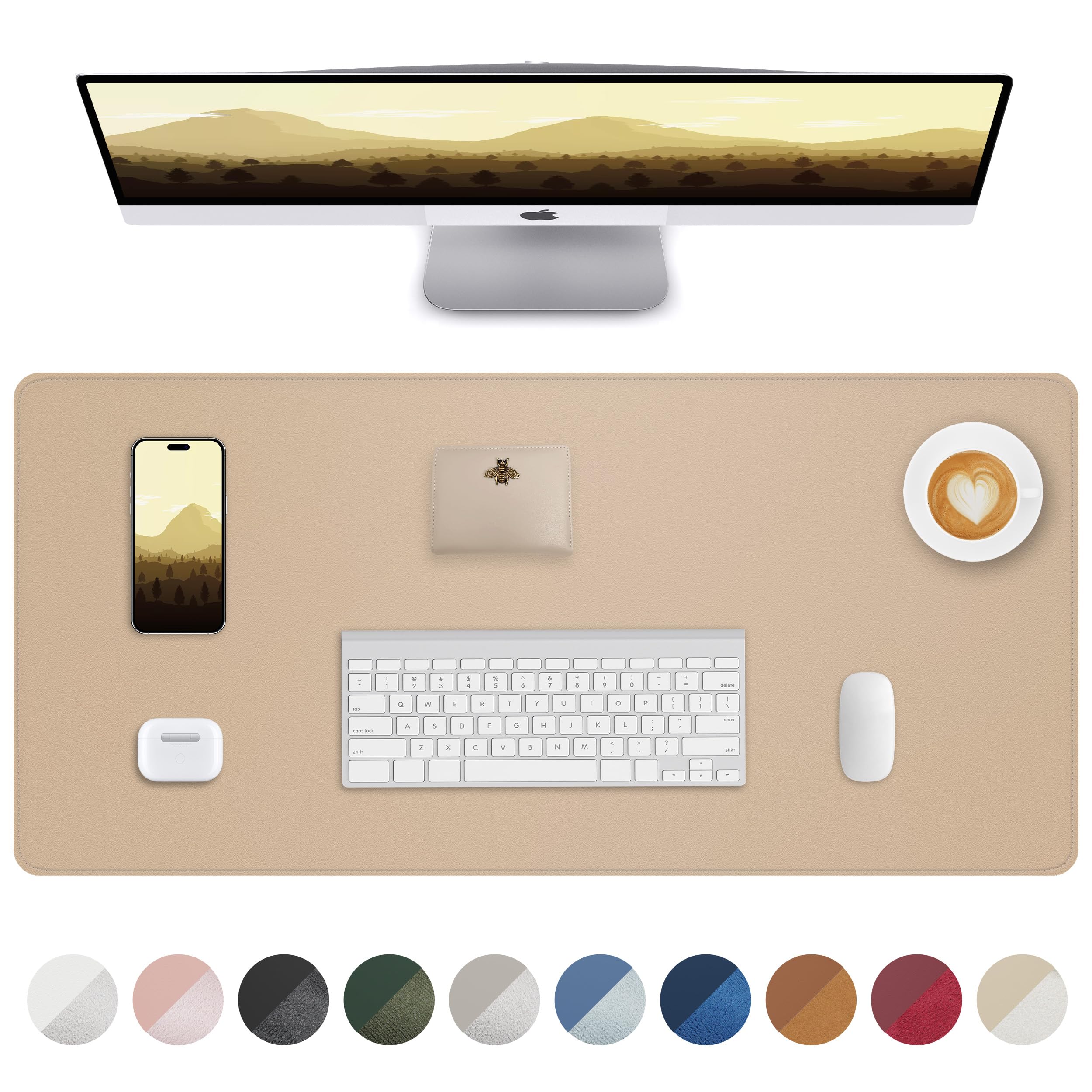 AFIING Large Desk Mat 55" x 24" - PU Leather Desk Pad Protector, Waterproof Non-Slip Extended Mouse Pad for Office Desk, Keyboard, Laptop and Home Workspace (Black)