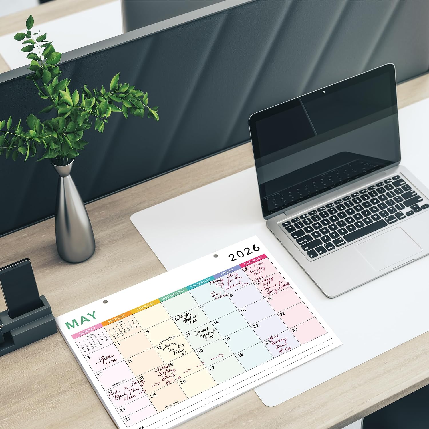 Colorful 2026 Desk Calendar - Runs From January 2026 Until July 2027