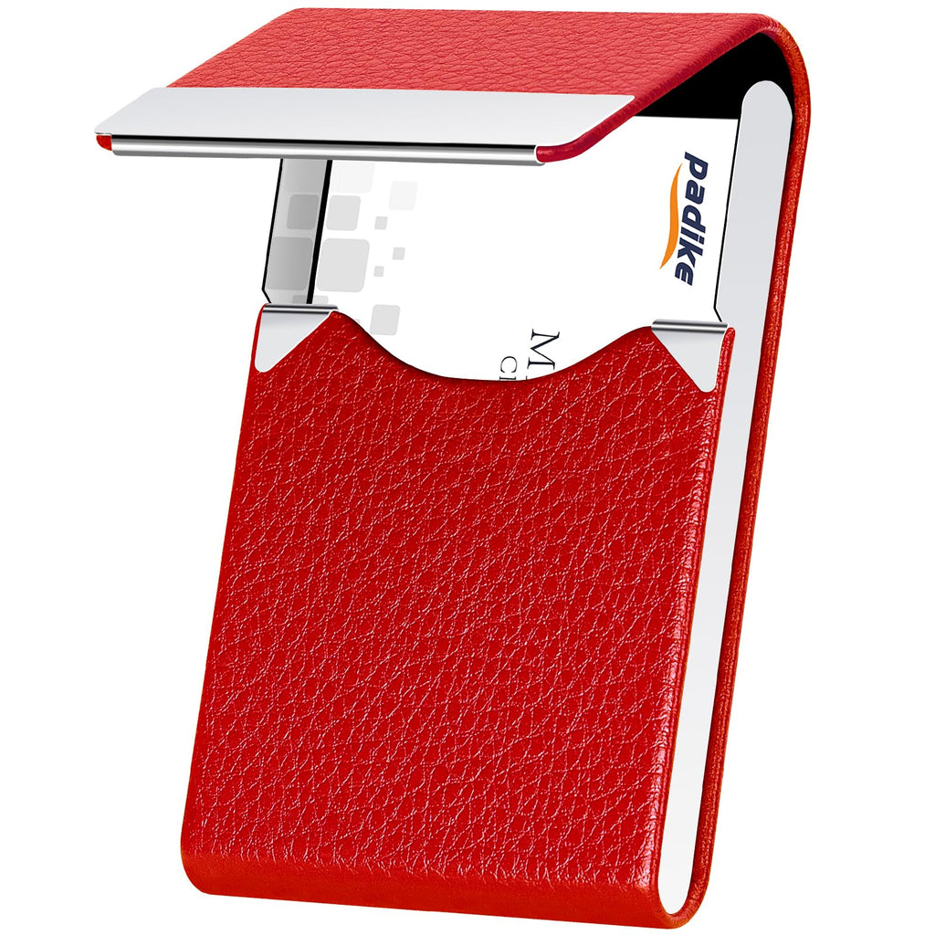 Padike PU Leather Business Card Holder for Women Slim Pocket Business Name Card Holder Stainless Steel Business Card Case with Magnetic Shut (Purple)