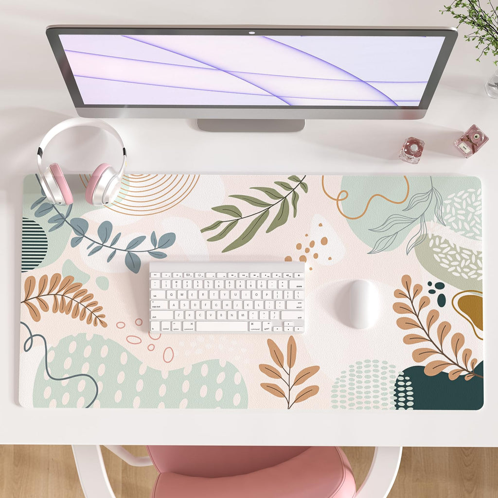 Faux Leather Large Mouse Pad, Office Desk Mat, 31.5"x15.7", Pink Floral