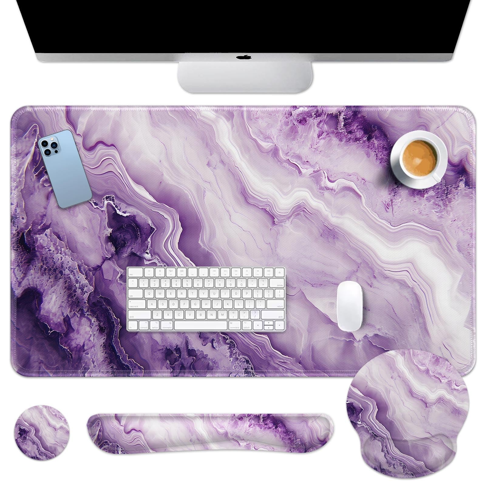 Britimes Keyboard Mouse Pad Set, 4 in 1 Desk Mat Set, Pink Rose Gold