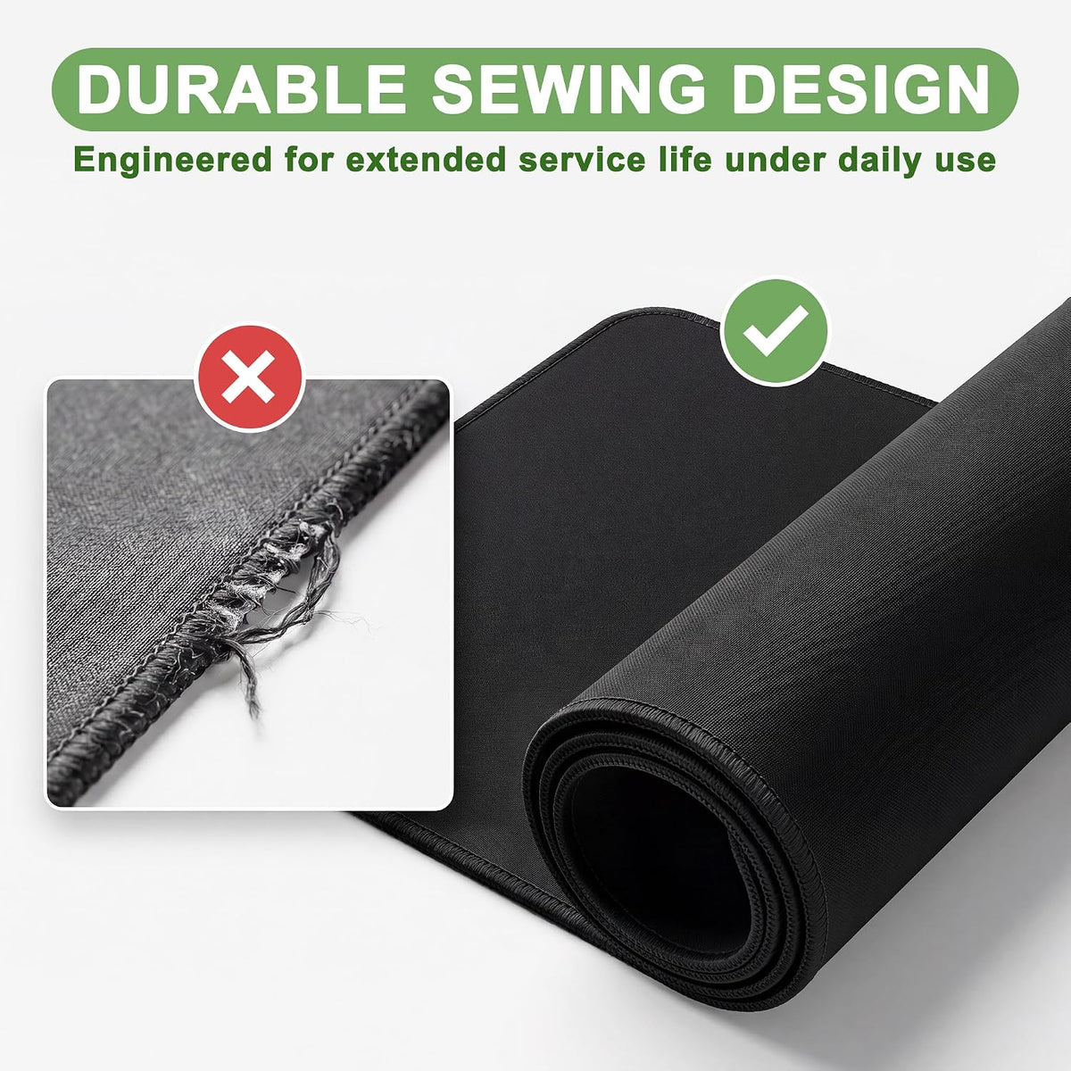 3 Pack Mouse Pad, Stitched Edges and Non-Slip Rubber Base, Black